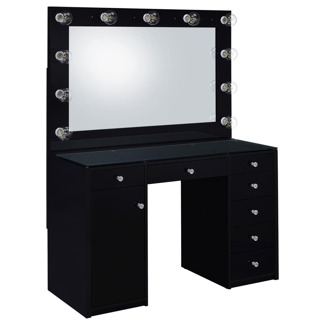  Coaster Furniture Acena 931144 7-Drawer Vanity Set with Lighting - Black High Gloss IMAGE 1