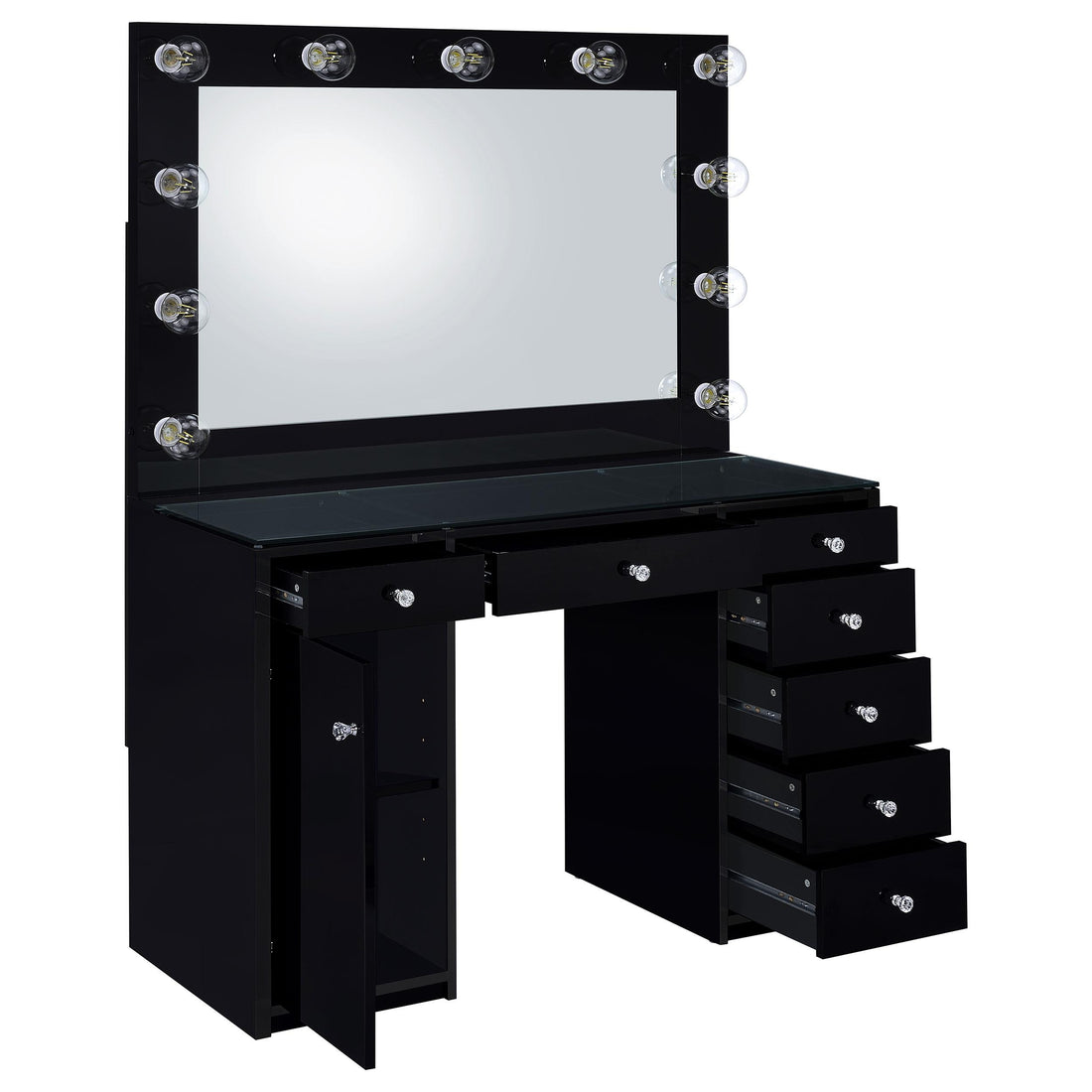  Coaster Furniture Acena 931144 7-Drawer Vanity Set with Lighting - Black High Gloss IMAGE 1