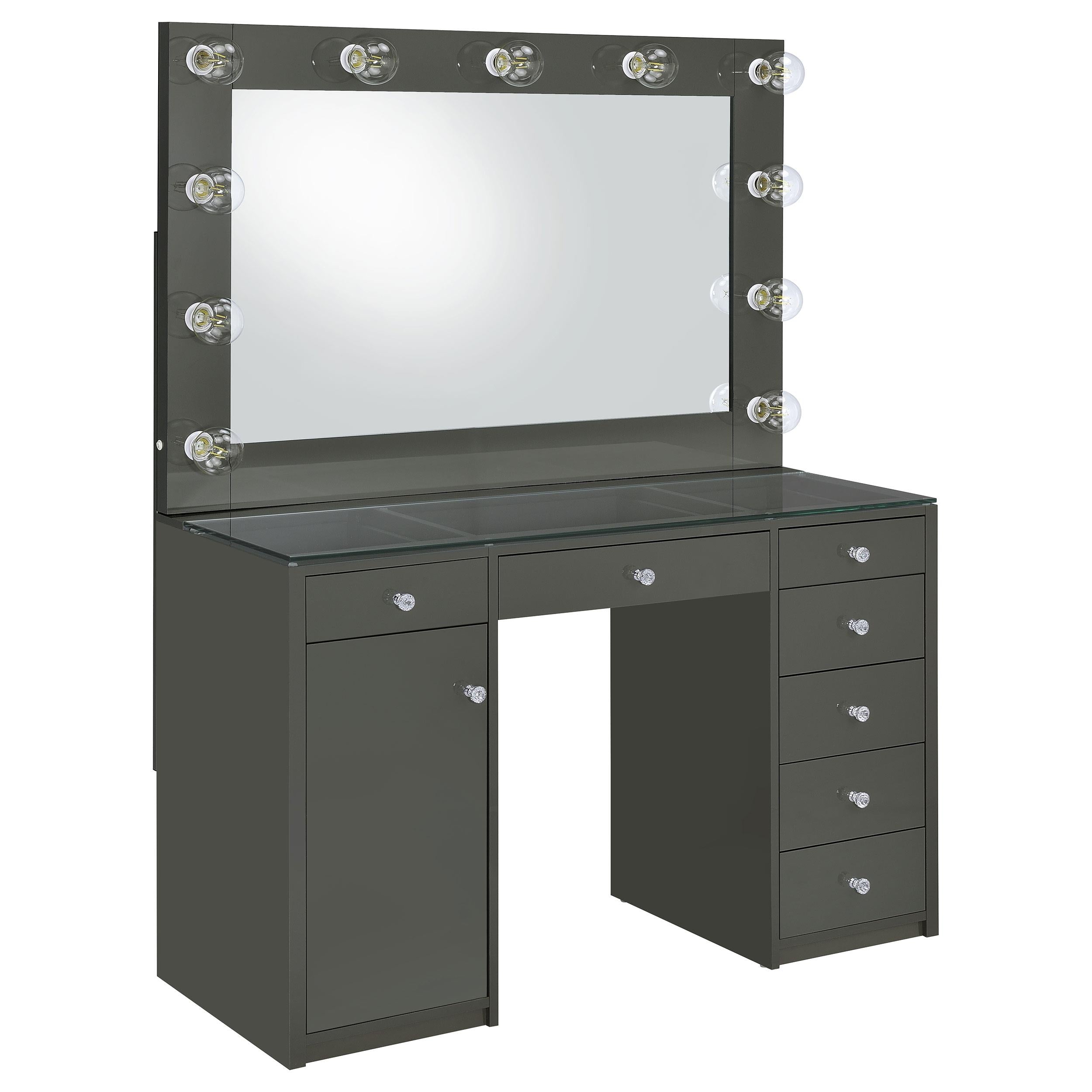  Coaster Furniture Acena 931145 7-Drawer Vanity Set with Lighting - Grey High Gloss IMAGE 1