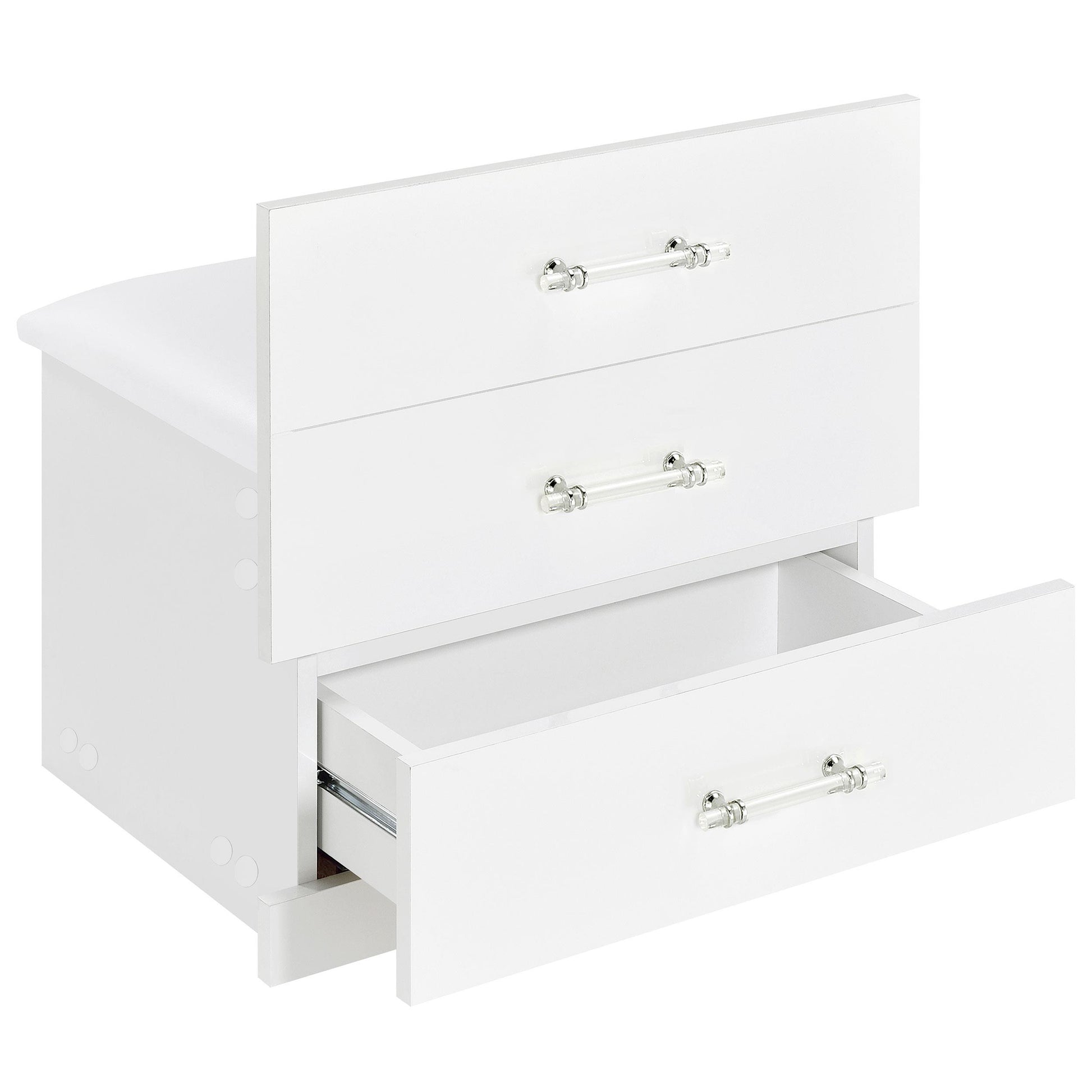  Coaster Furniture Danbury 930208 3-Drawer Makeup Vanity & Stool - Set White High Gloss IMAGE 14