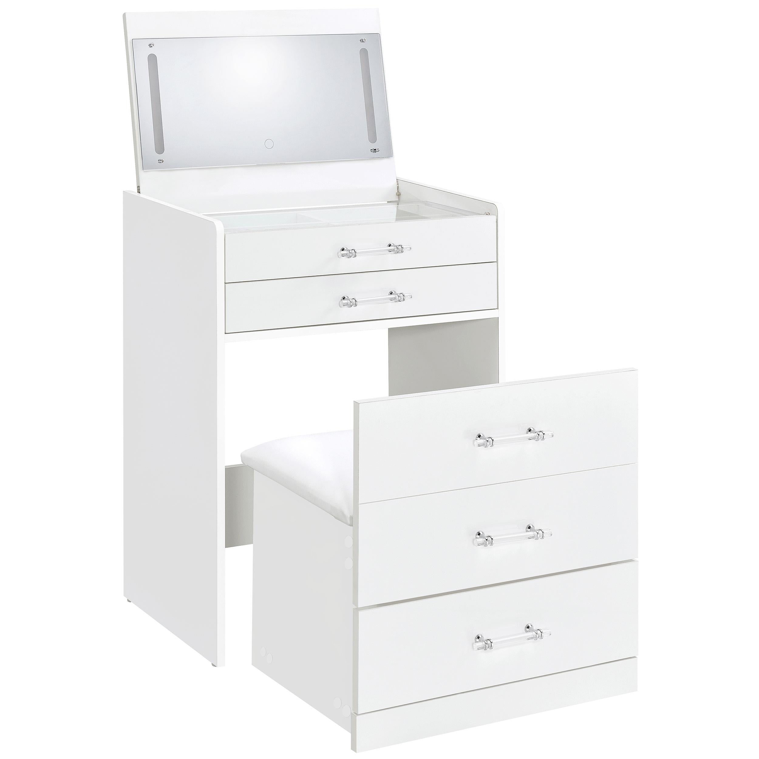  Coaster Furniture Danbury 930208 3-Drawer Makeup Vanity & Stool - Set White High Gloss IMAGE 3