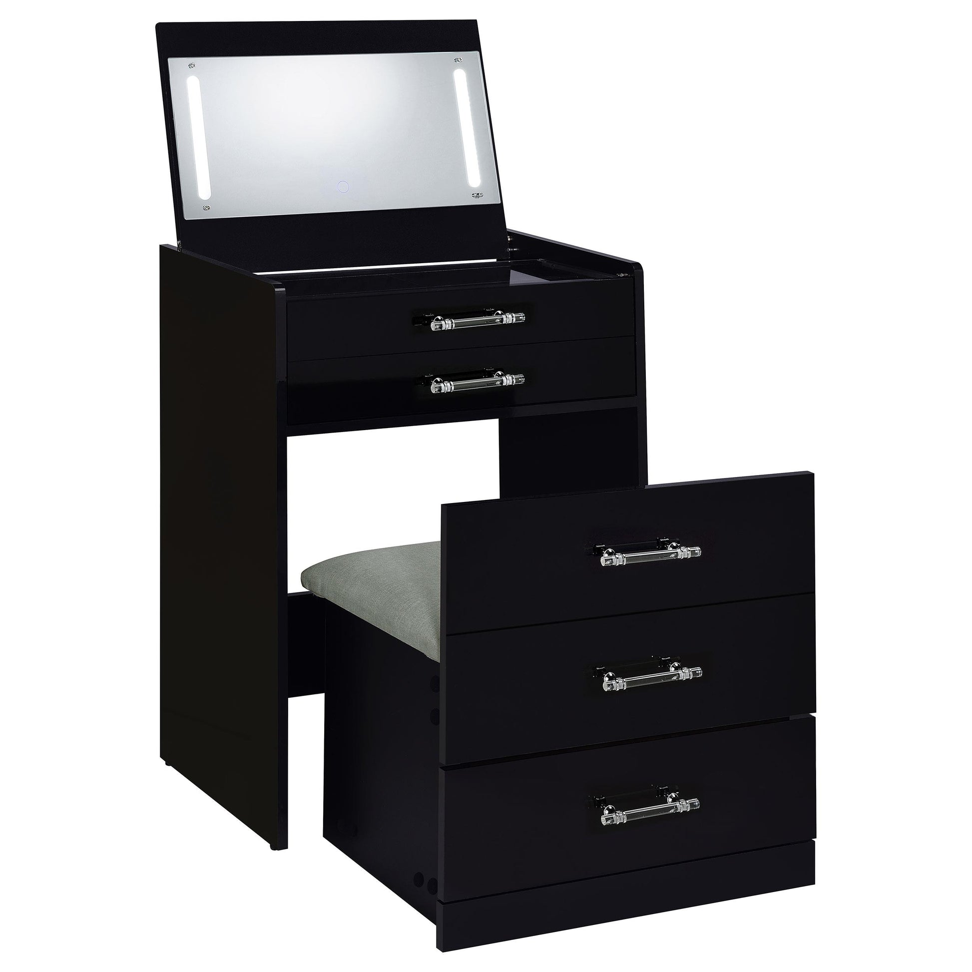  Coaster Furniture Danbury 930209 3-Drawer Makeup Vanity & Stool - Set Black High Gloss IMAGE 4