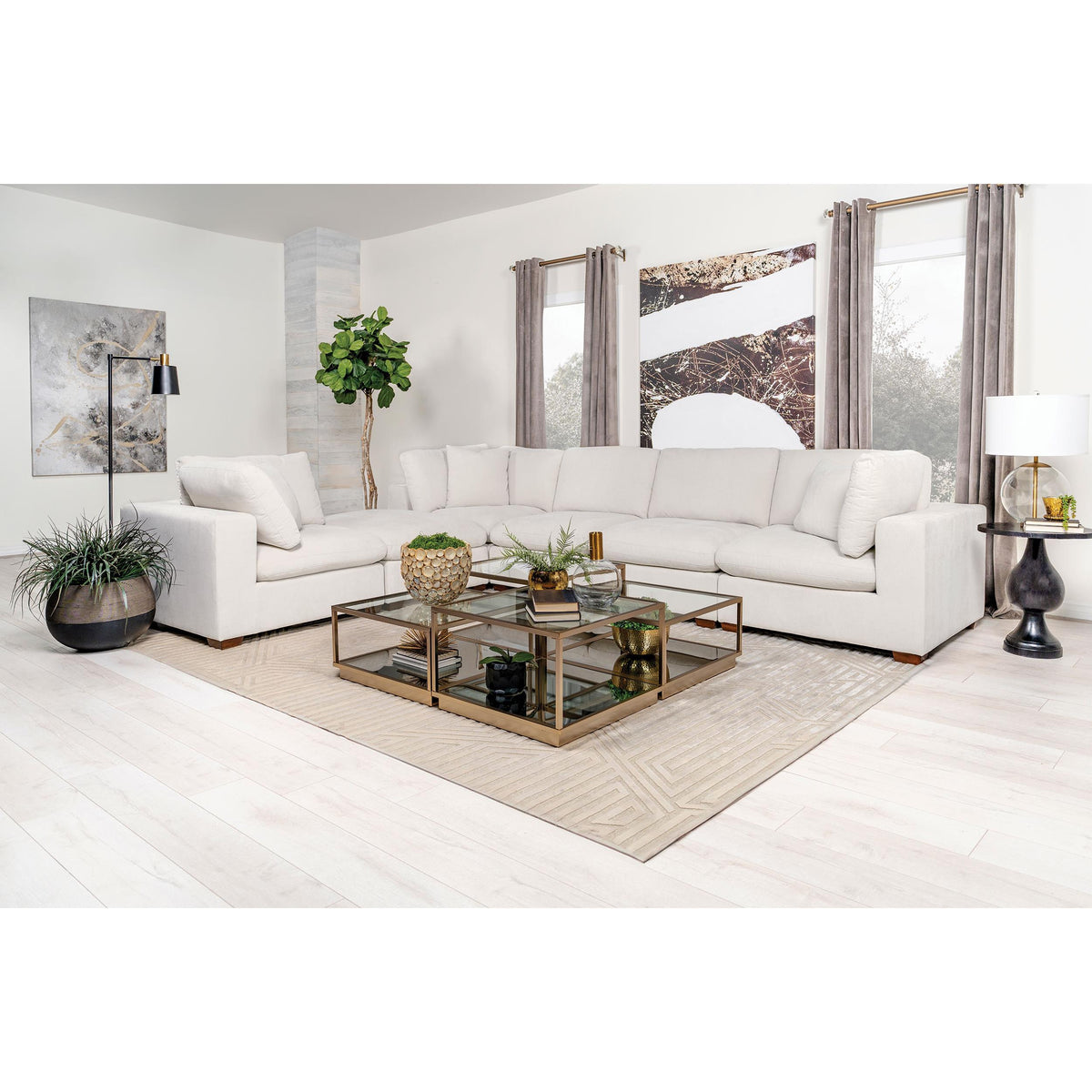  Coaster Furniture Lakeview 551463 Rectangular Upholstered Ottoman - Ivory IMAGE 4