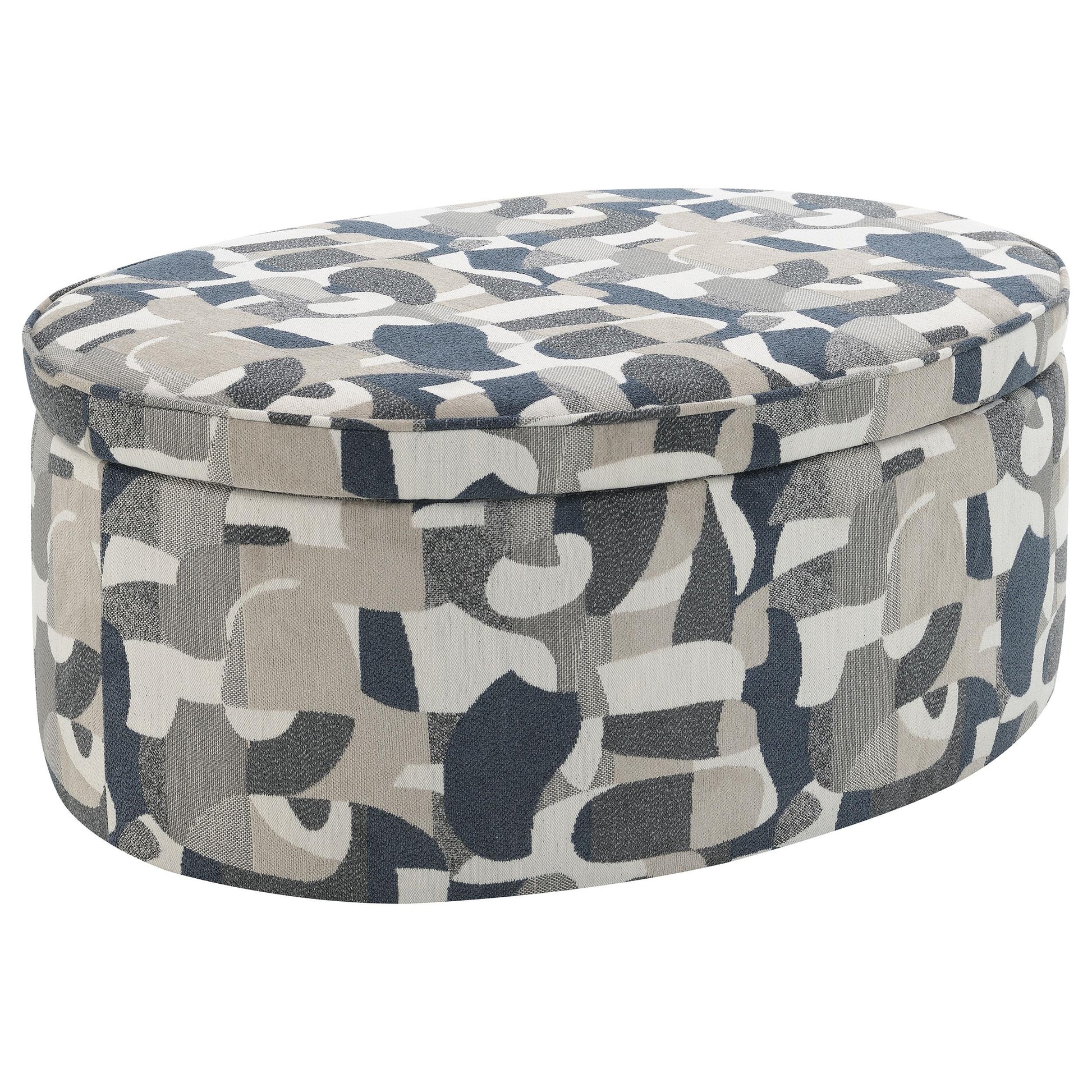  Coaster Furniture Tomkins 509674 Oval Upholstered Storage Ottoman - Indigo Blue IMAGE 1