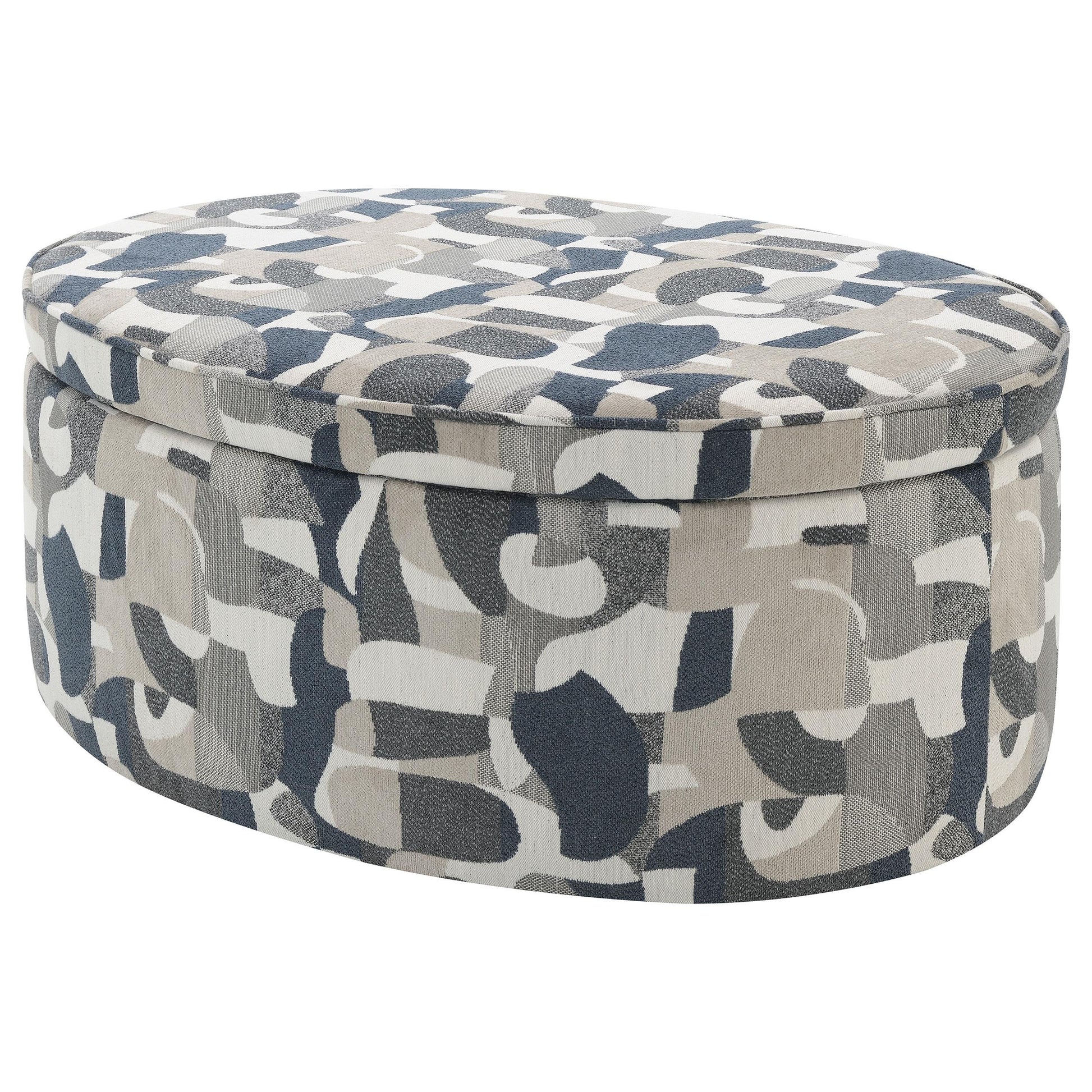  Coaster Furniture Tomkins 509674 Oval Upholstered Storage Ottoman - Indigo Blue IMAGE 4