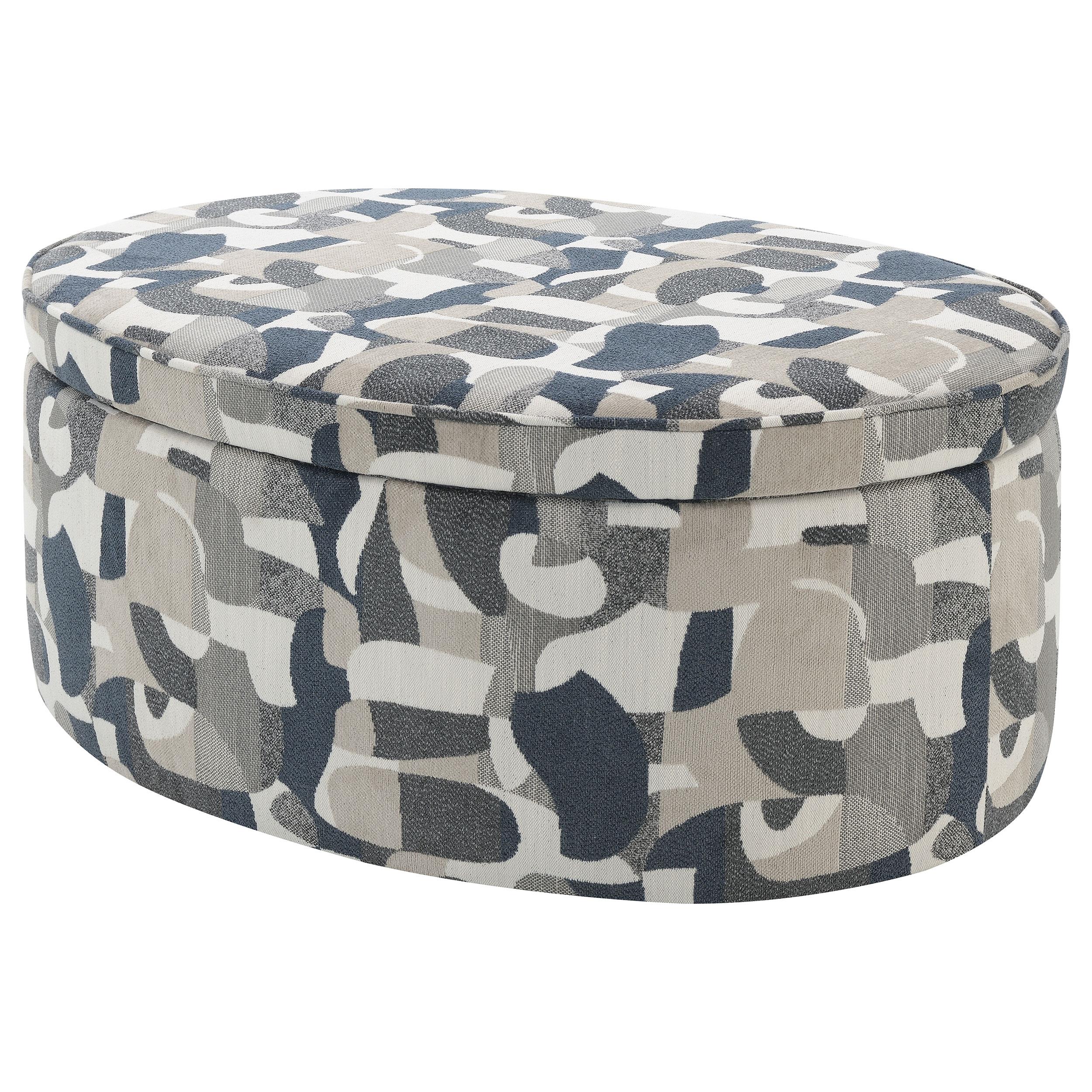  Coaster Furniture Tomkins 509674 Oval Upholstered Storage Ottoman - Indigo Blue IMAGE 4