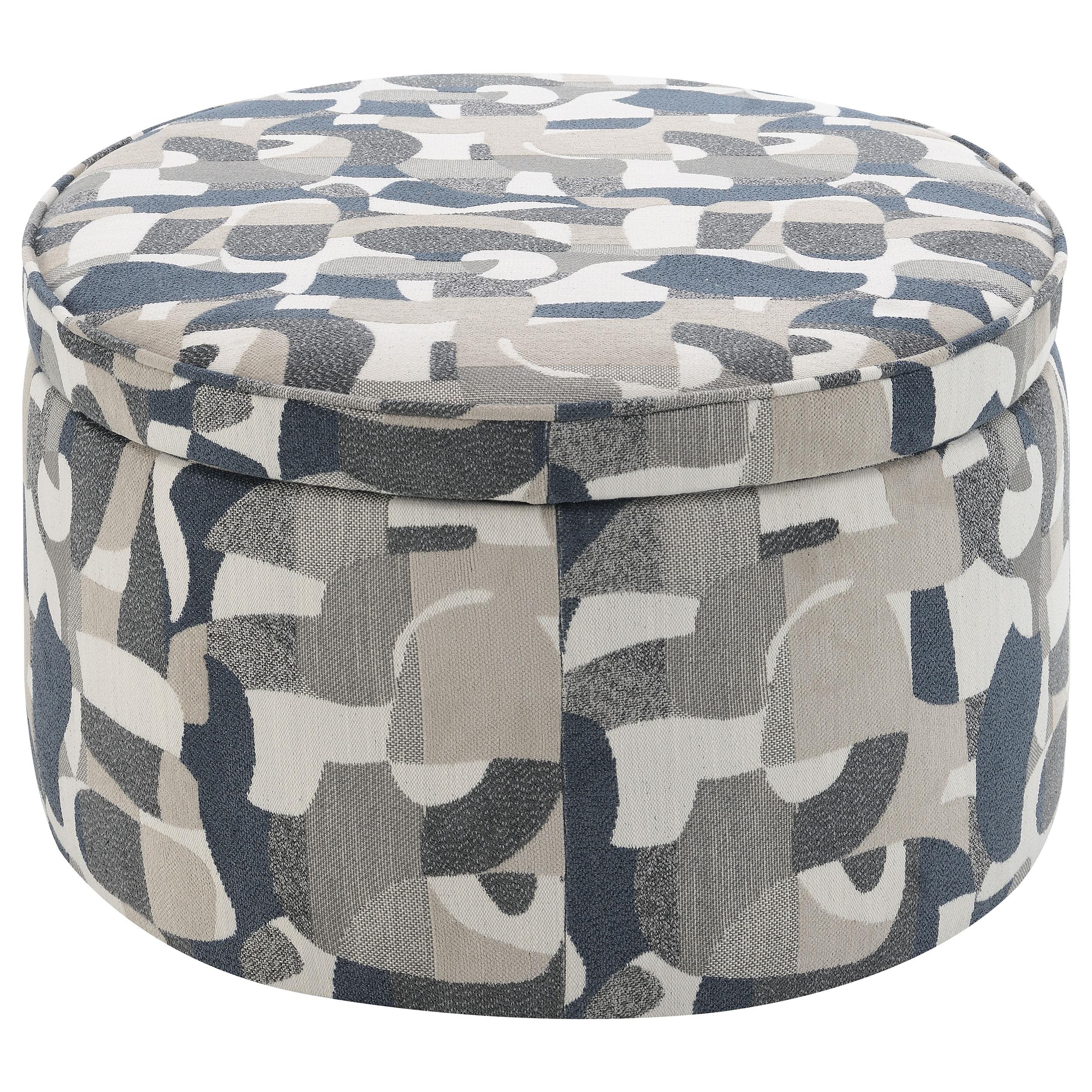  Coaster Furniture Tomkins 509674 Oval Upholstered Storage Ottoman - Indigo Blue IMAGE 5