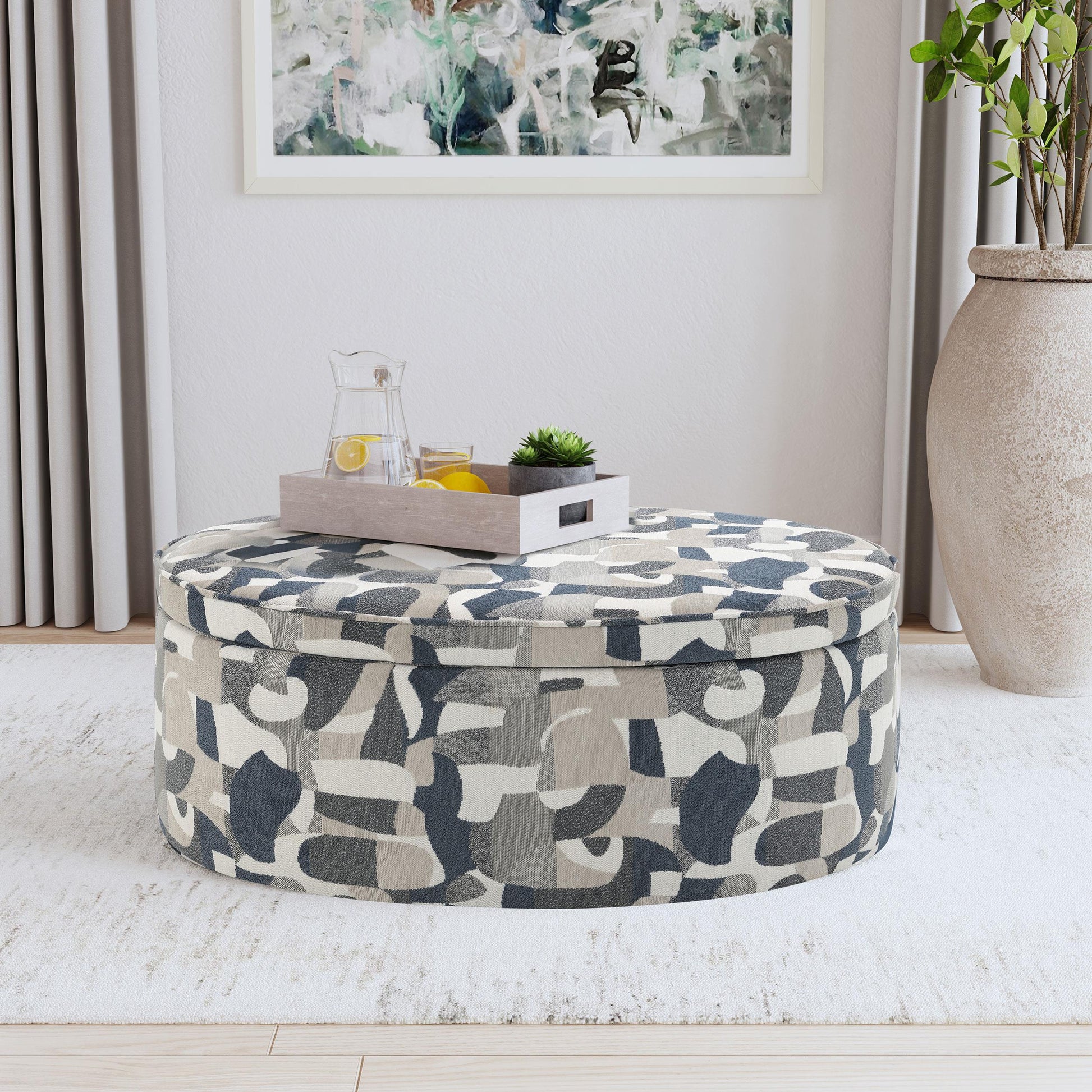  Coaster Furniture Tomkins 509674 Oval Upholstered Storage Ottoman - Indigo Blue IMAGE 6