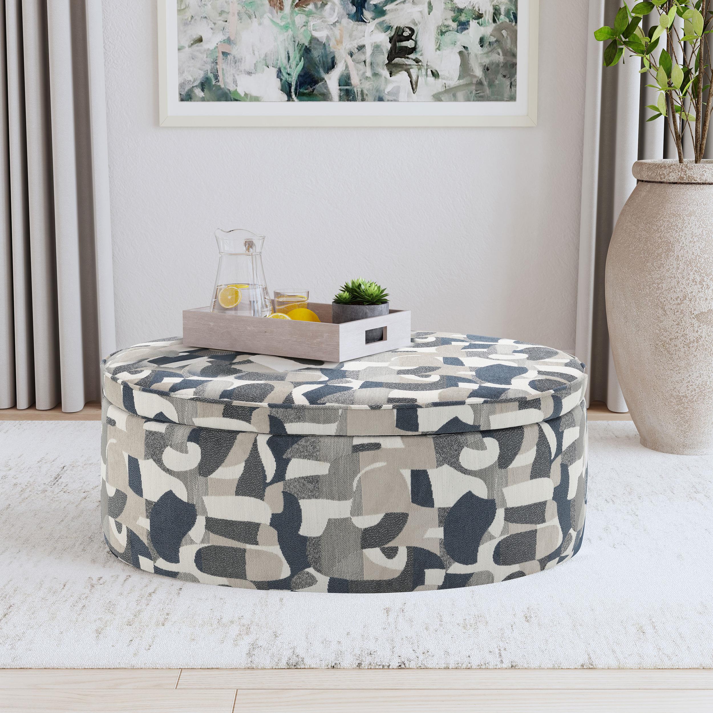  Coaster Furniture Tomkins 509674 Oval Upholstered Storage Ottoman - Indigo Blue IMAGE 6