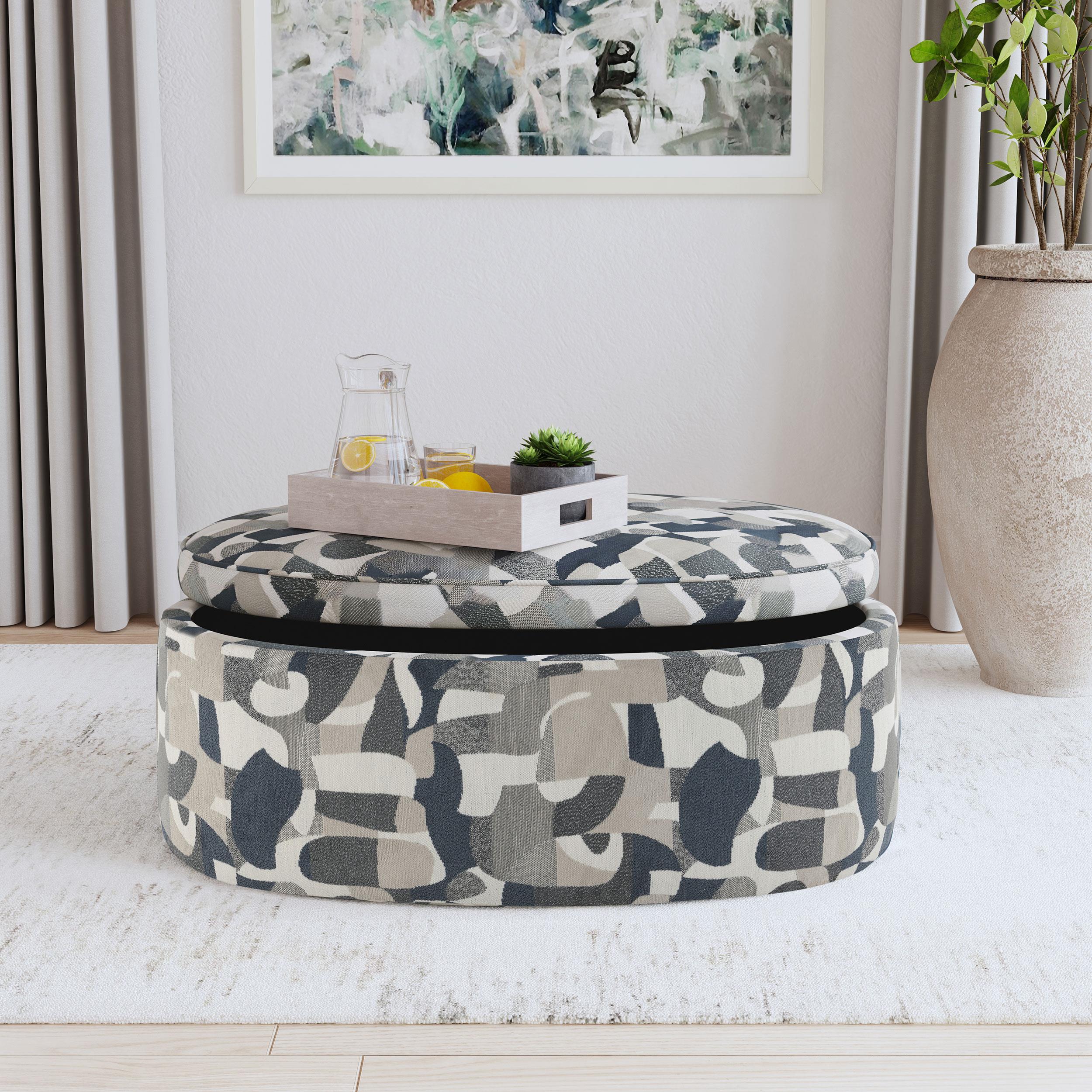  Coaster Furniture Tomkins 509674 Oval Upholstered Storage Ottoman - Indigo Blue IMAGE 7
