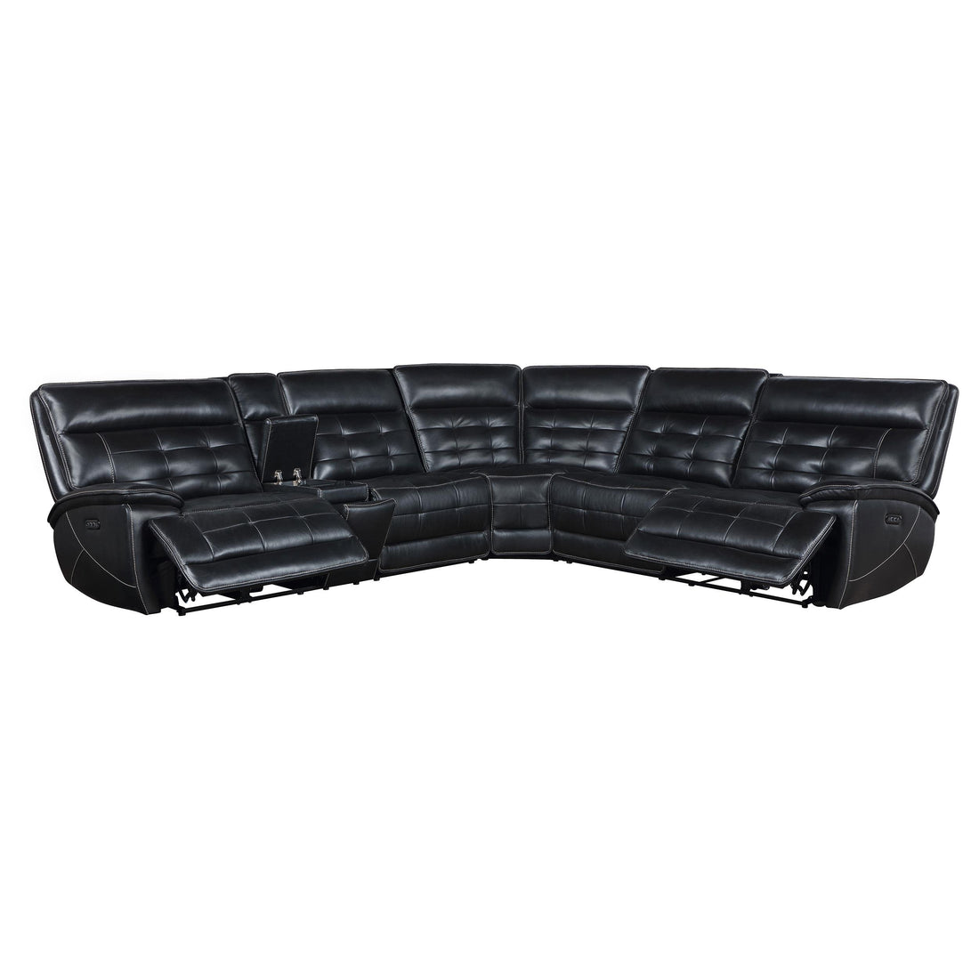  Coaster Furniture Hewitt 609610PP Leather Upholstered Power Reclining Sectional - Black IMAGE 1