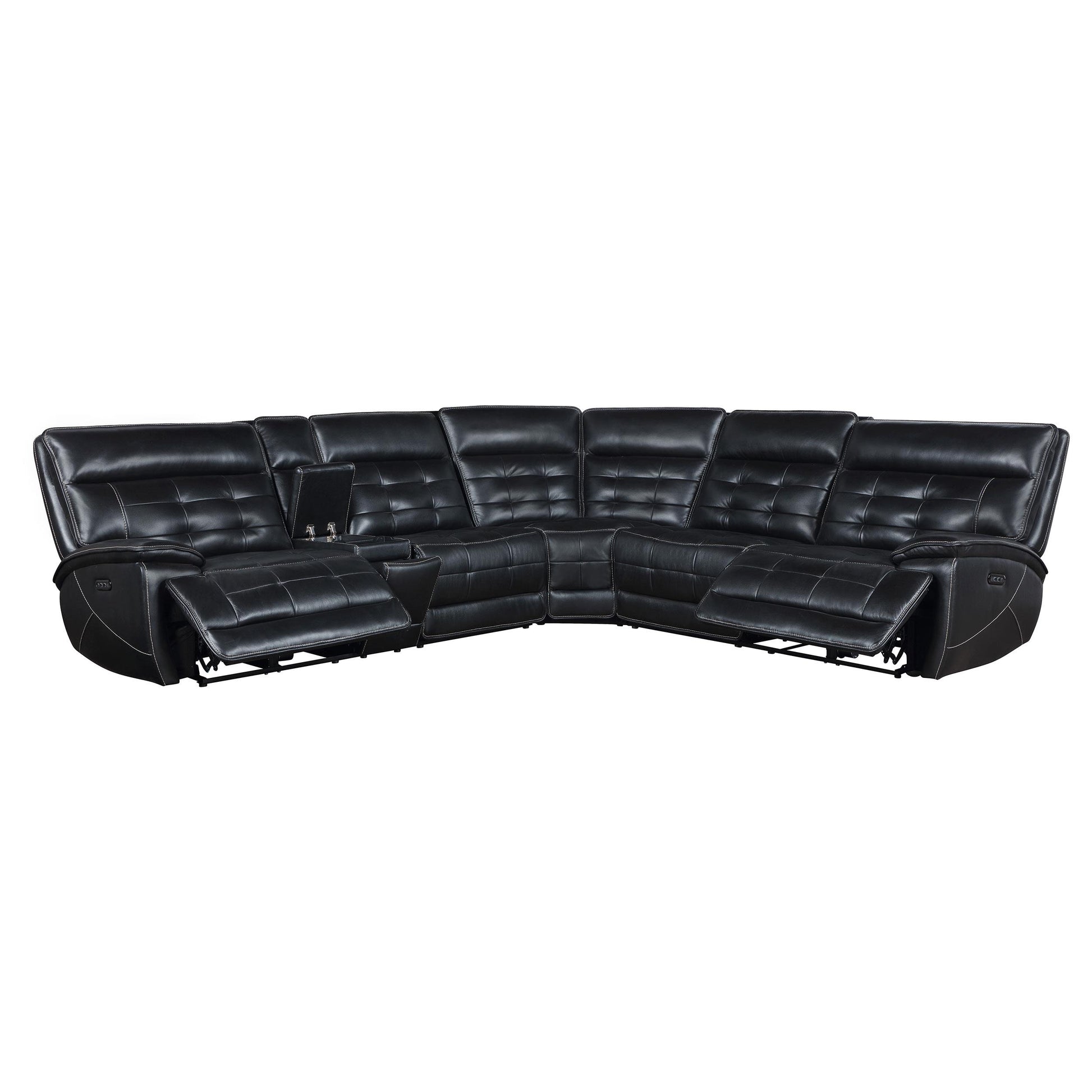  Coaster Furniture Hewitt 609610PP Leather Upholstered Power Reclining Sectional - Black IMAGE 2