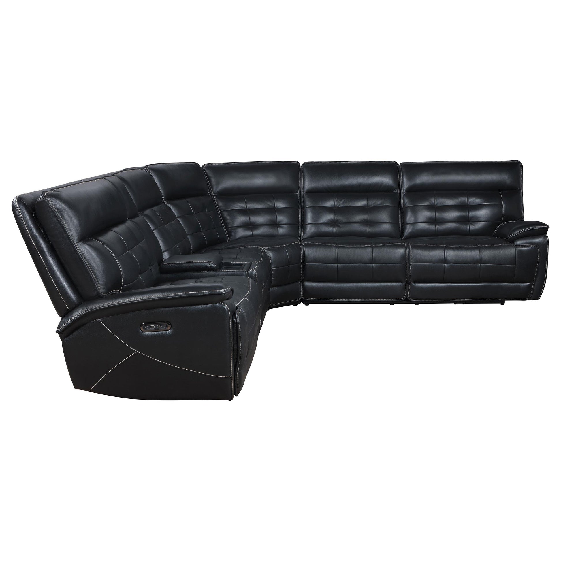  Coaster Furniture Hewitt 609610PP Leather Upholstered Power Reclining Sectional - Black IMAGE 5