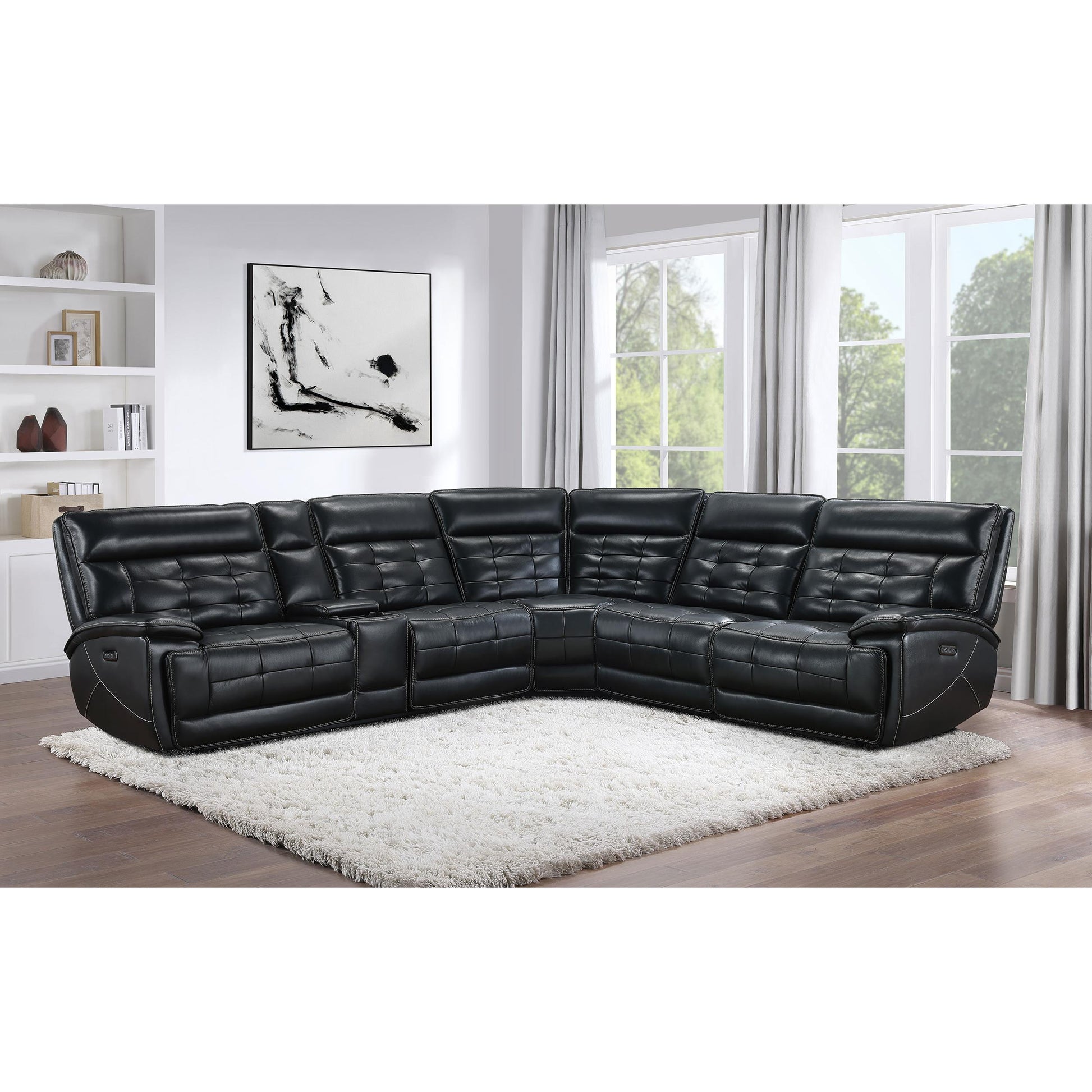  Coaster Furniture Hewitt 609610PP Leather Upholstered Power Reclining Sectional - Black IMAGE 6
