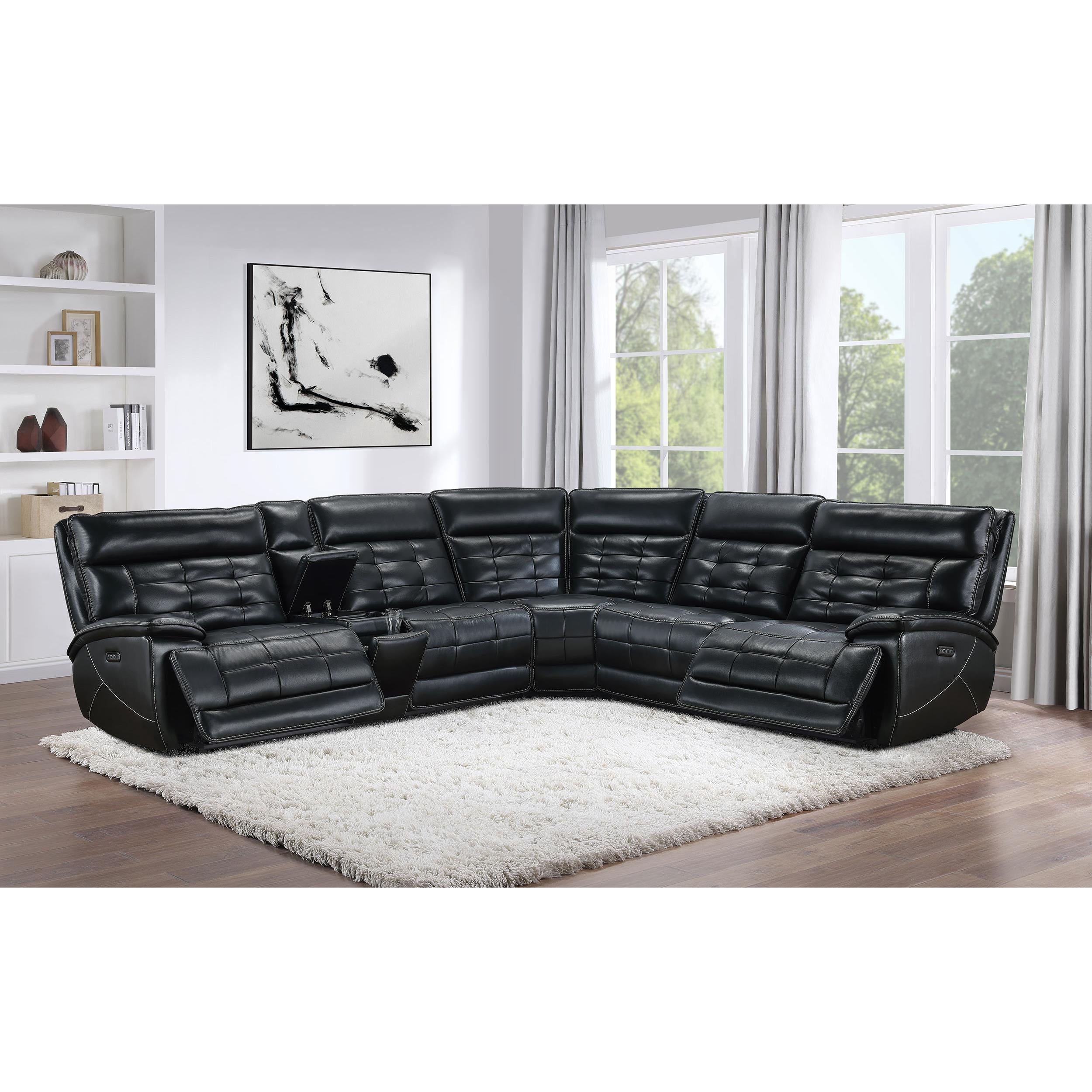  Coaster Furniture Hewitt 609610PP Leather Upholstered Power Reclining Sectional - Black IMAGE 7