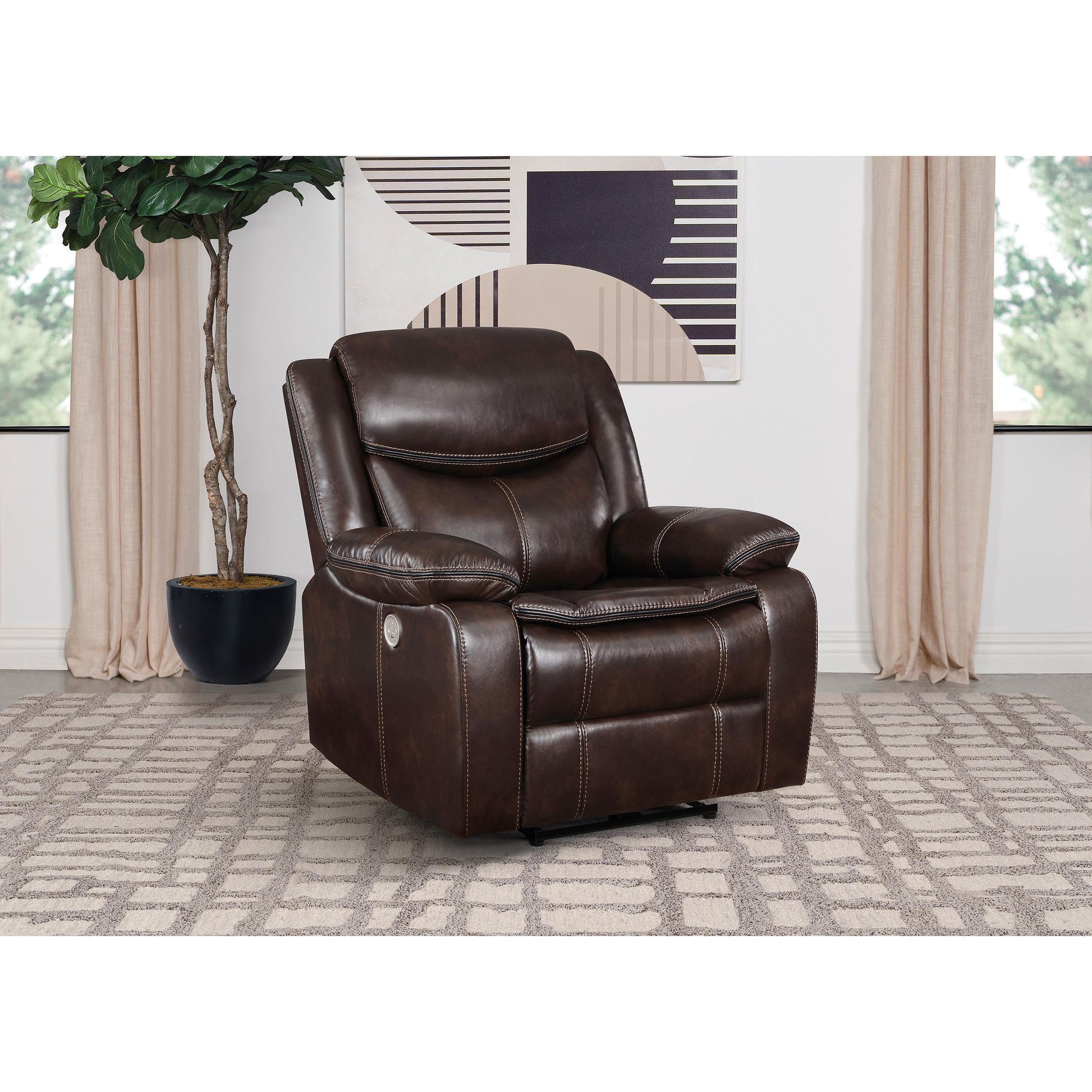  Coaster Furniture Sycamore 610193P Upholstered Power Recliner Chair - Dark Brown IMAGE 6