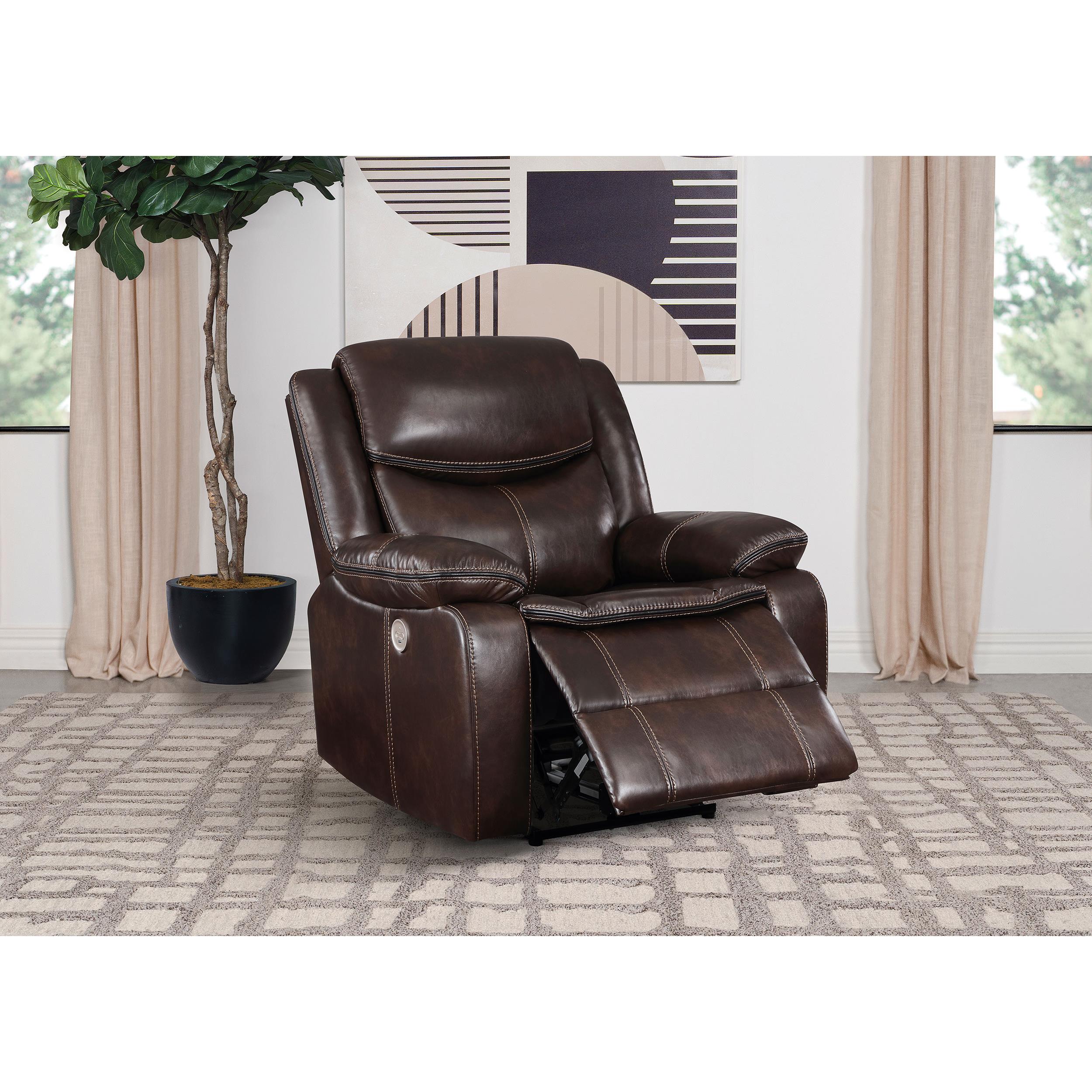  Coaster Furniture Sycamore 610193P Upholstered Power Recliner Chair - Dark Brown IMAGE 7