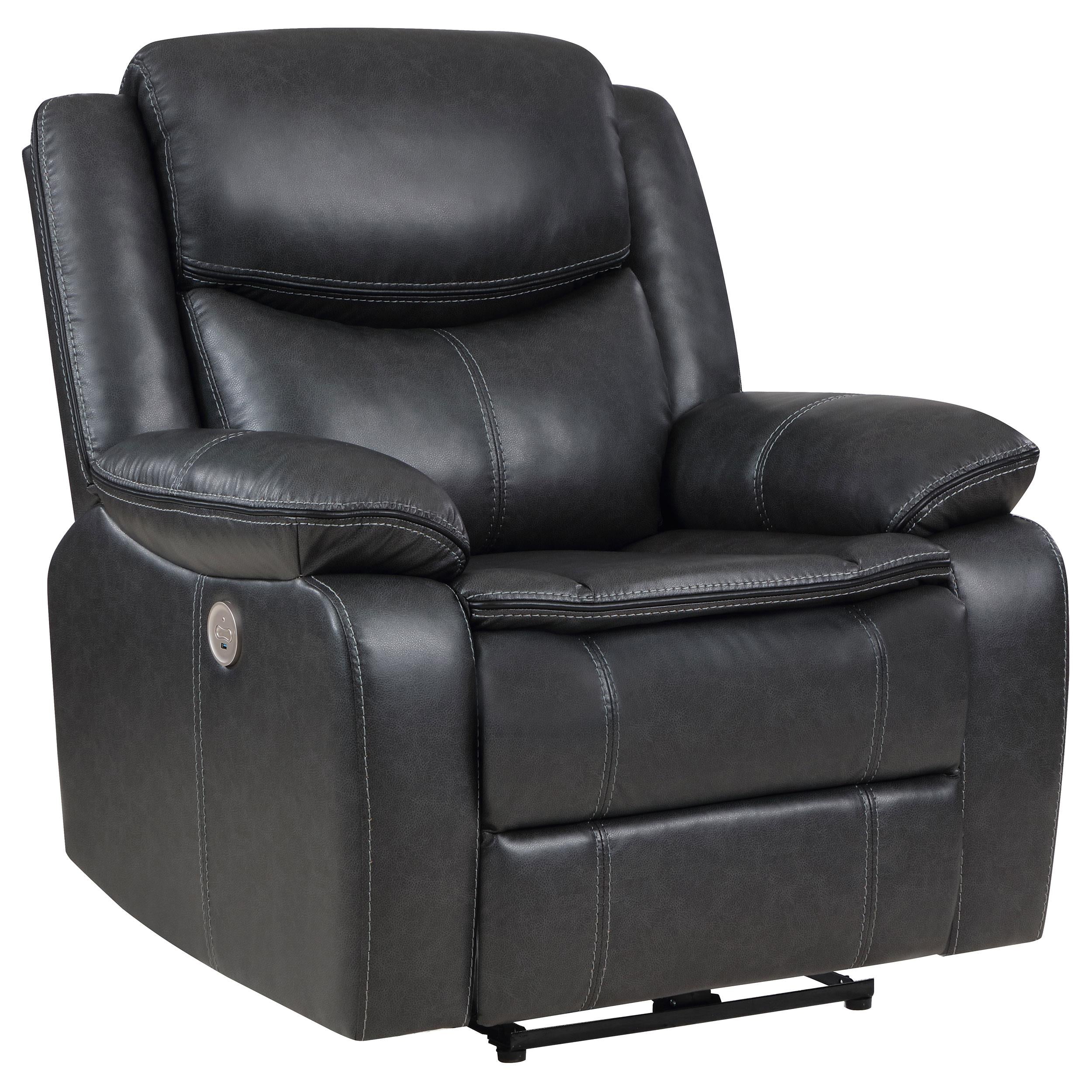  Coaster Furniture Sycamore 610233P Upholstered Power Recliner Chair - Dark Grey IMAGE 1
