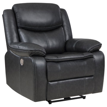  Coaster Furniture Sycamore 610233P Upholstered Power Recliner Chair - Dark Grey IMAGE 1