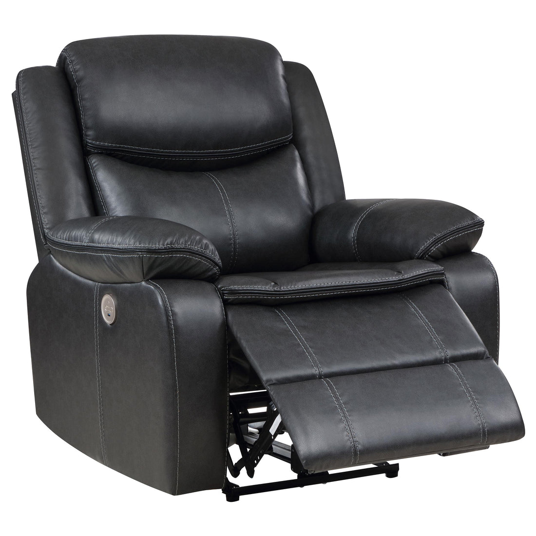  Coaster Furniture Sycamore 610233P Upholstered Power Recliner Chair - Dark Grey IMAGE 1