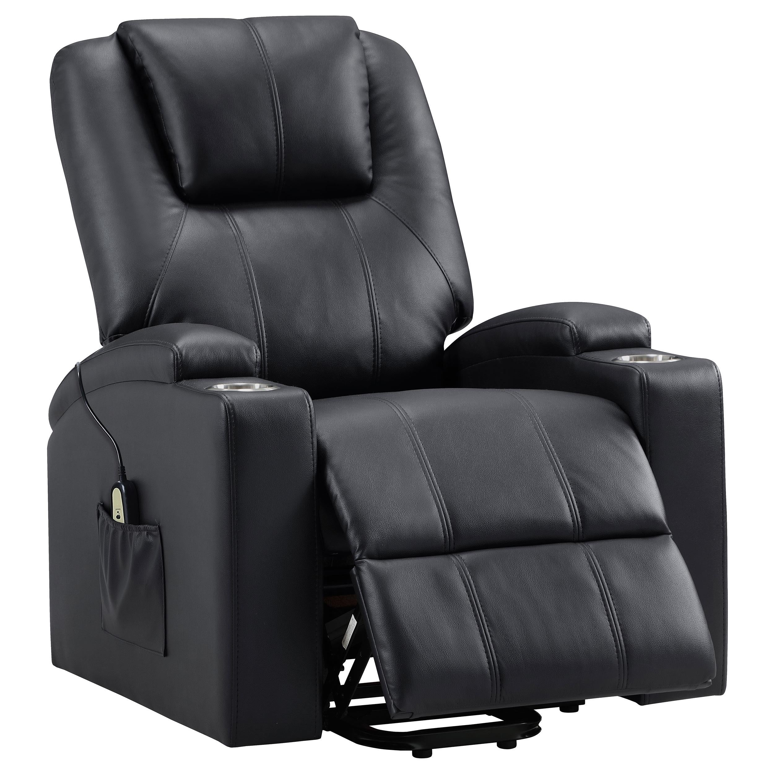  Coaster Furniture Armstrong 609475P Upholstered Power Lift Massage Recliner - Black IMAGE 2