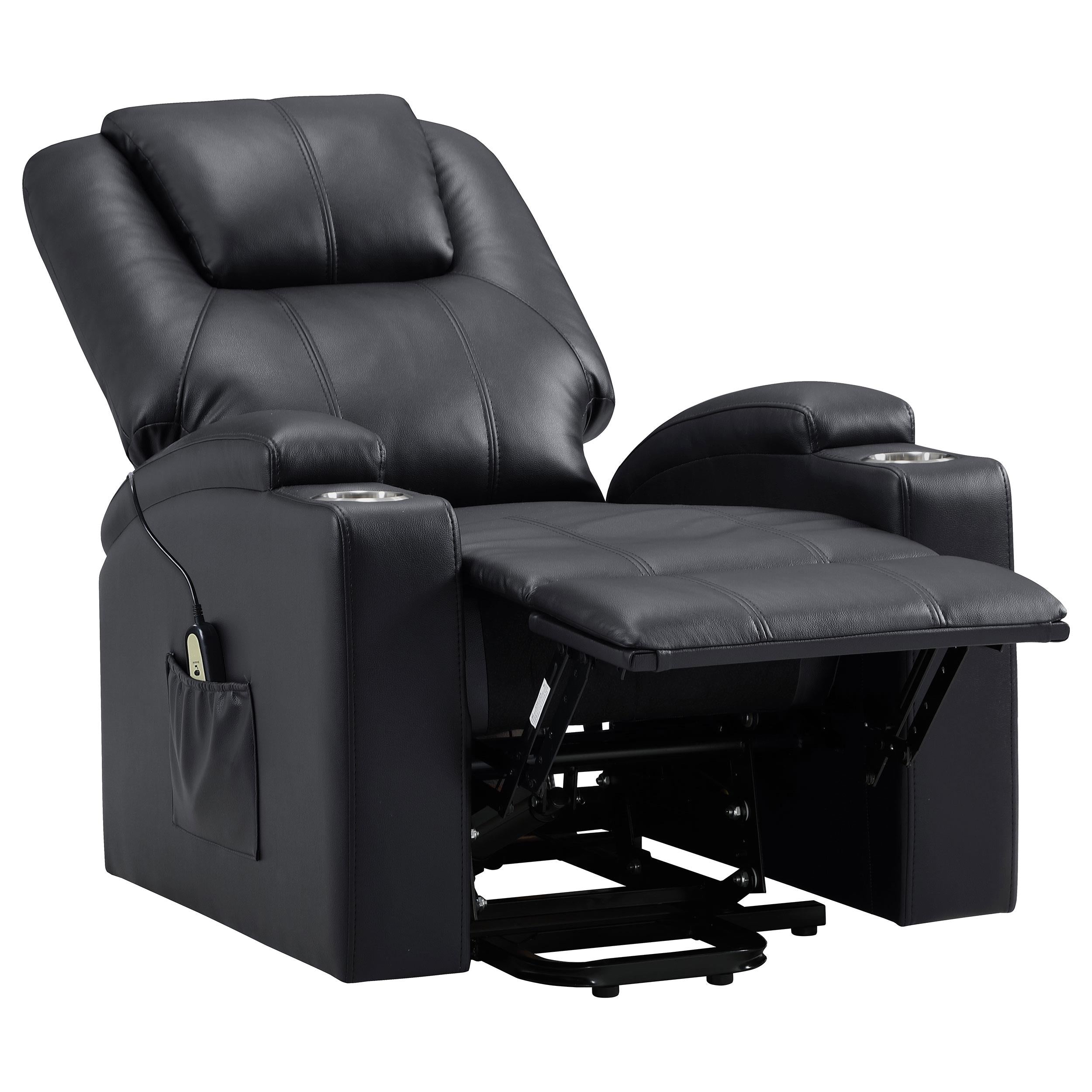  Coaster Furniture Armstrong 609475P Upholstered Power Lift Massage Recliner - Black IMAGE 3