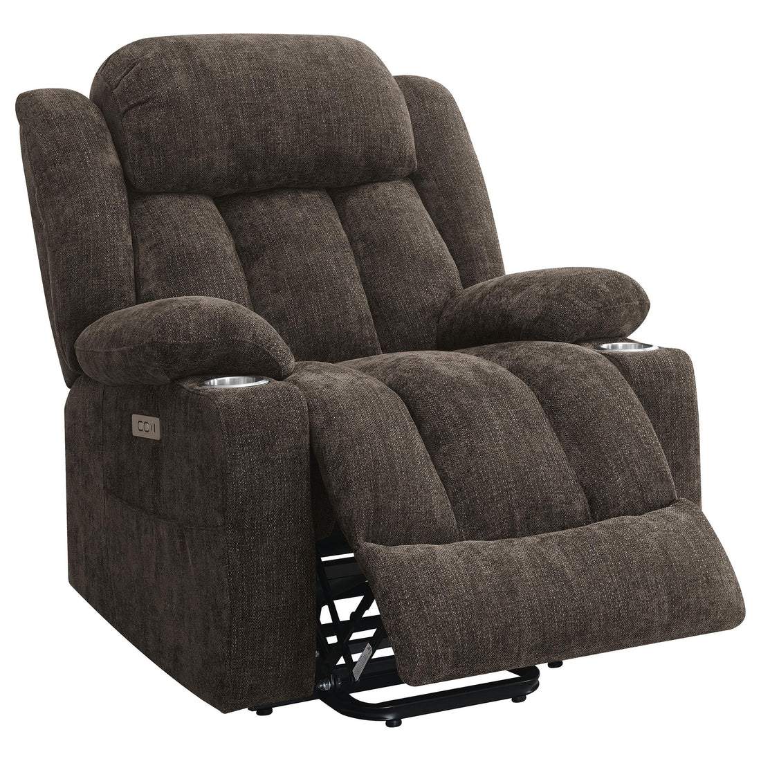  Coaster Furniture Houston 603233P Upholstered Power Lift Recliner Chair - Dark Brown IMAGE 1