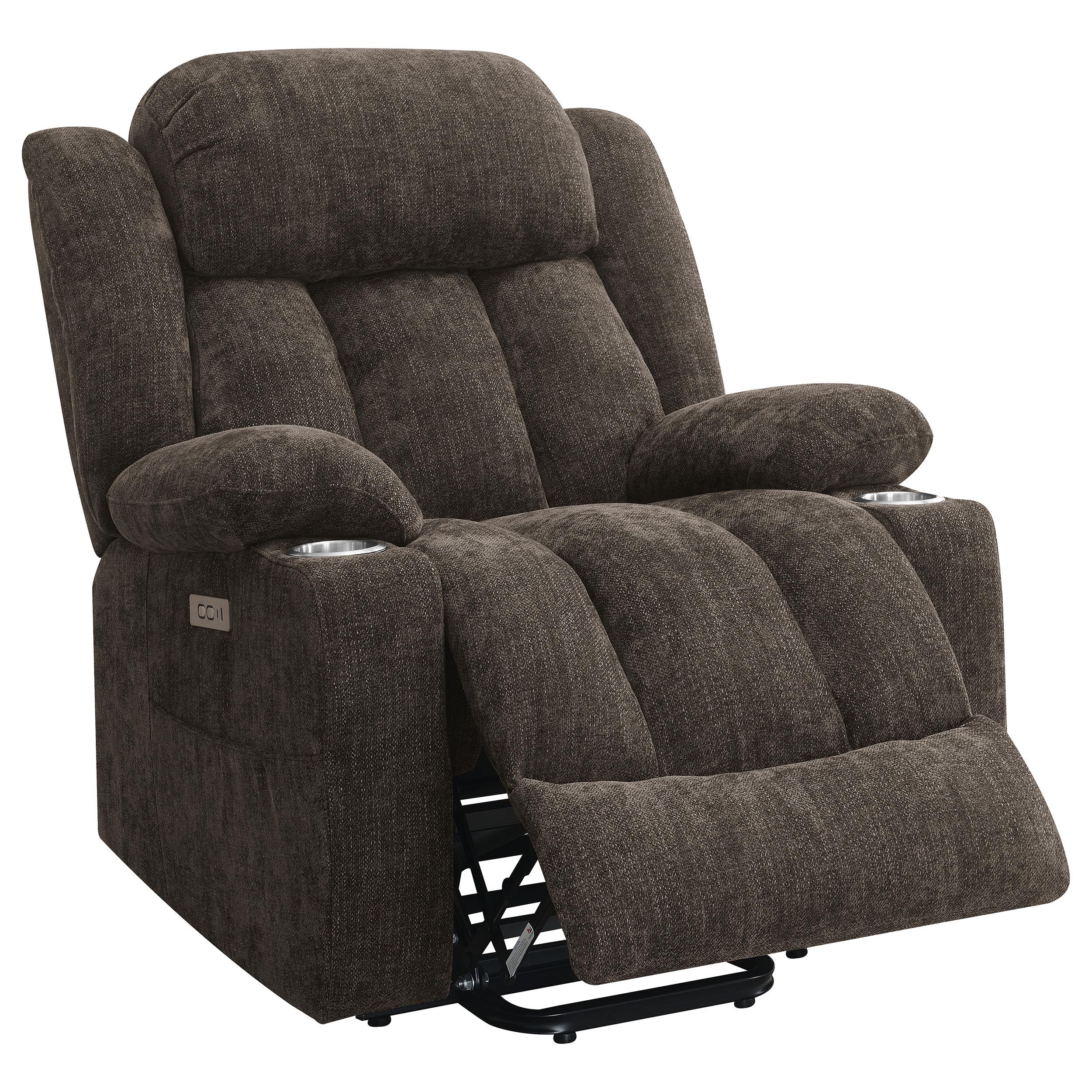  Coaster Furniture Houston 603233P Upholstered Power Lift Recliner Chair - Dark Brown IMAGE 2