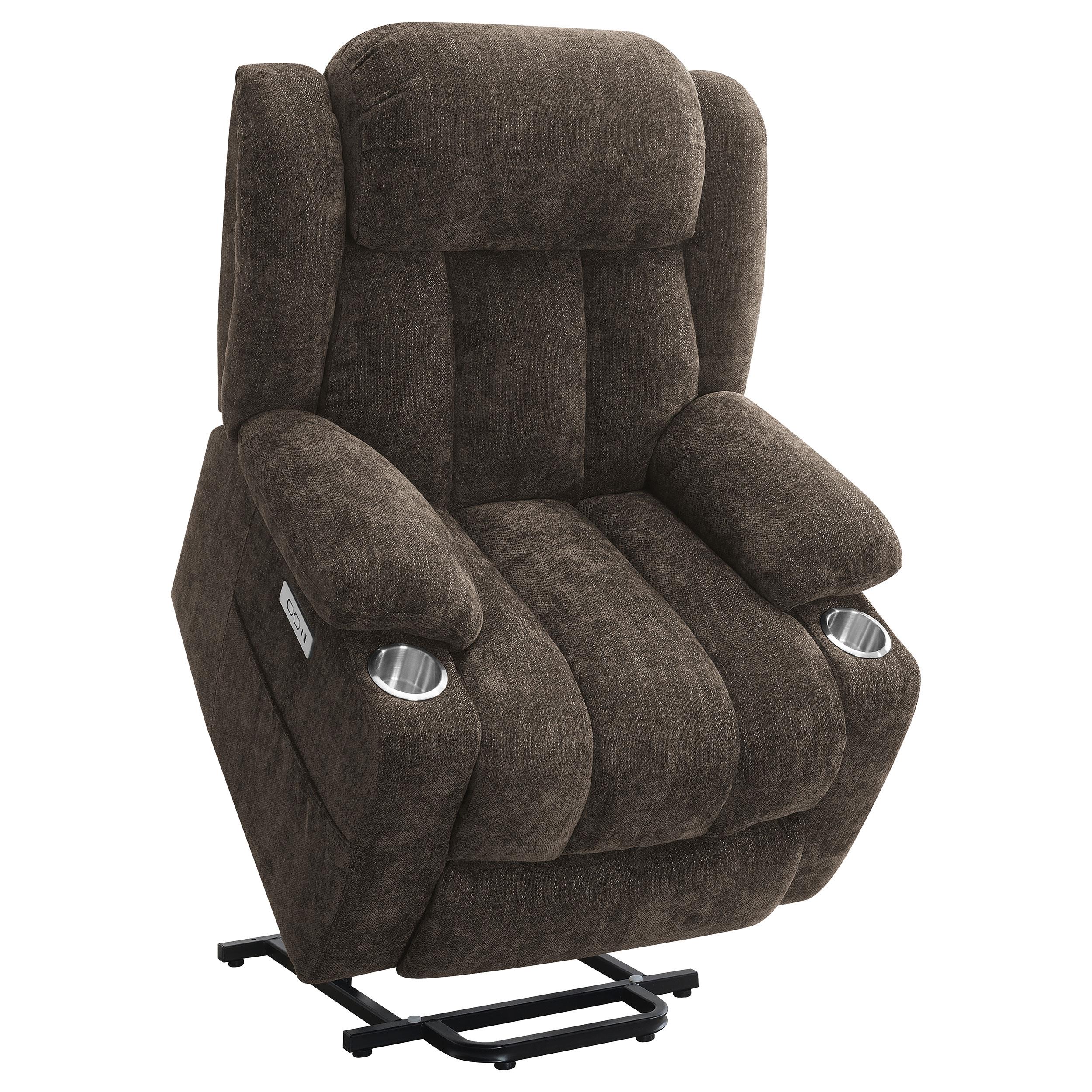  Coaster Furniture Houston 603233P Upholstered Power Lift Recliner Chair - Dark Brown IMAGE 3