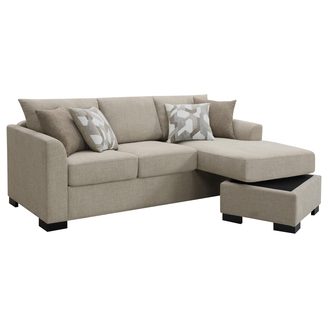  Coaster Furniture Storey 504778 Upholstered Sleeper Sectional Chaise Sofa - Camel IMAGE 1