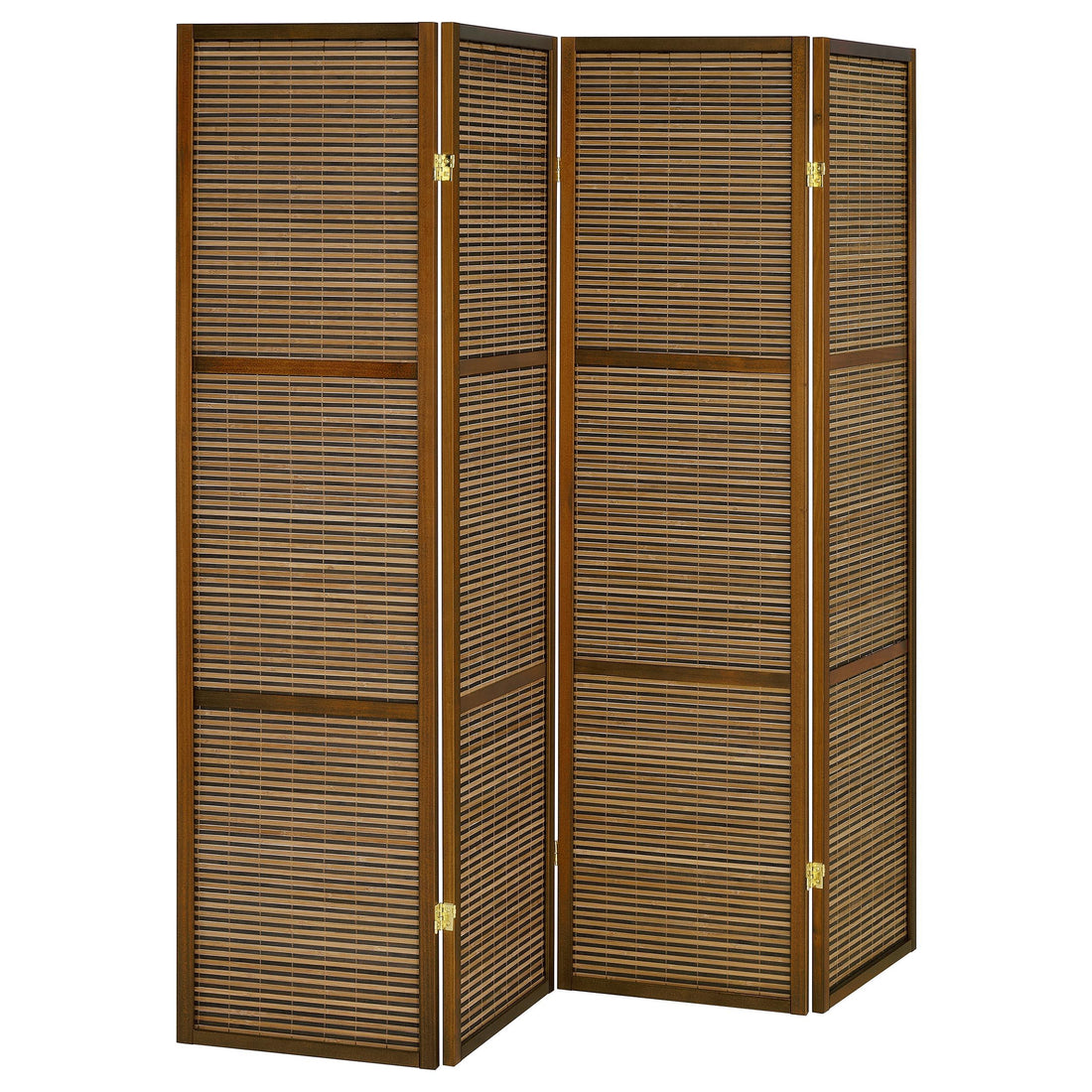  Coaster Furniture Browning 961638 4-panel Bamboo Room Divider Folding Screen - Walnut IMAGE 1