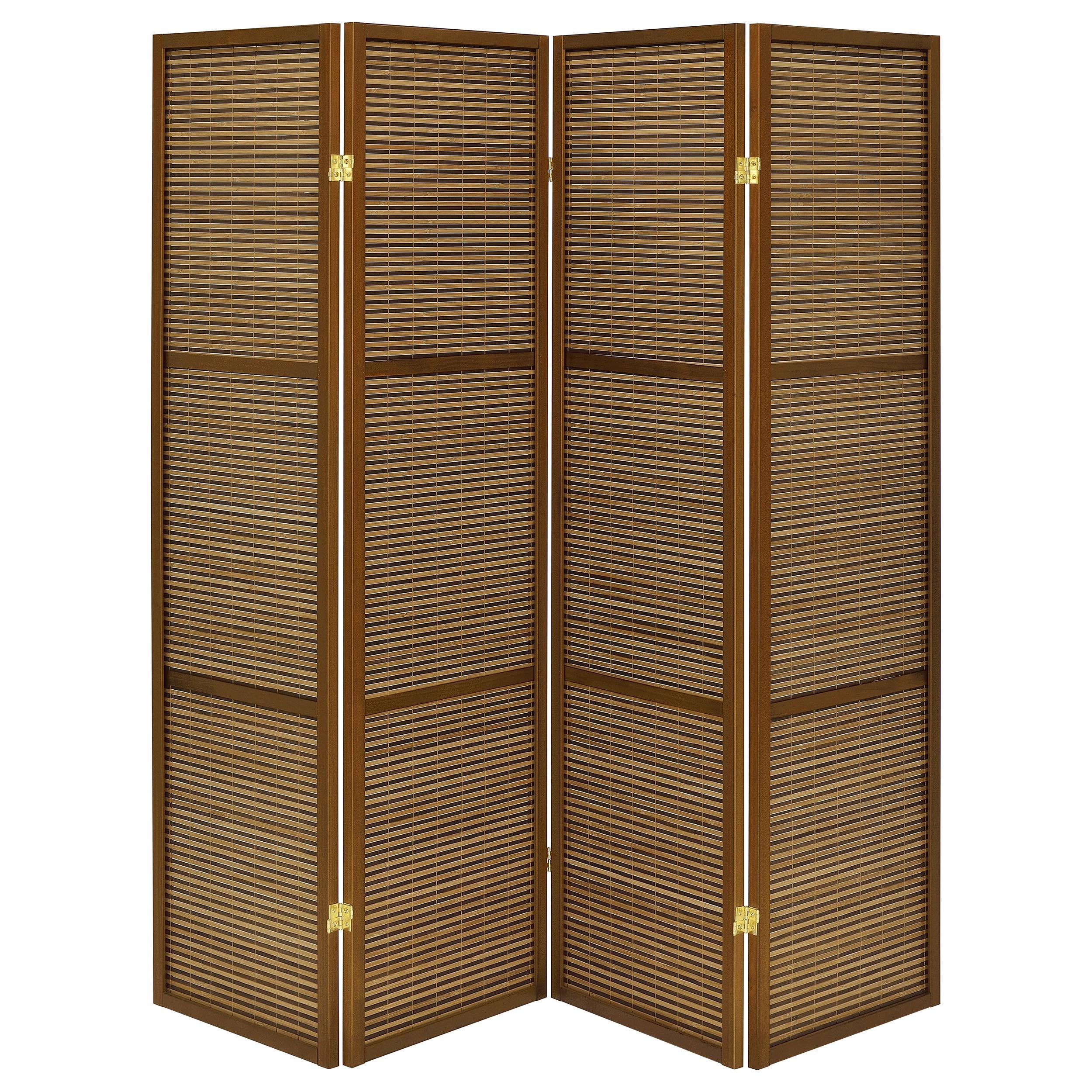  Coaster Furniture Browning 961638 4-panel Bamboo Room Divider Folding Screen - Walnut IMAGE 2