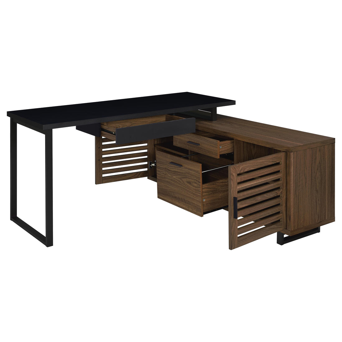  Coaster Furniture Maddox 801861 60-inch L-Shape Office Computer Desk - Black and Walnut IMAGE 1
