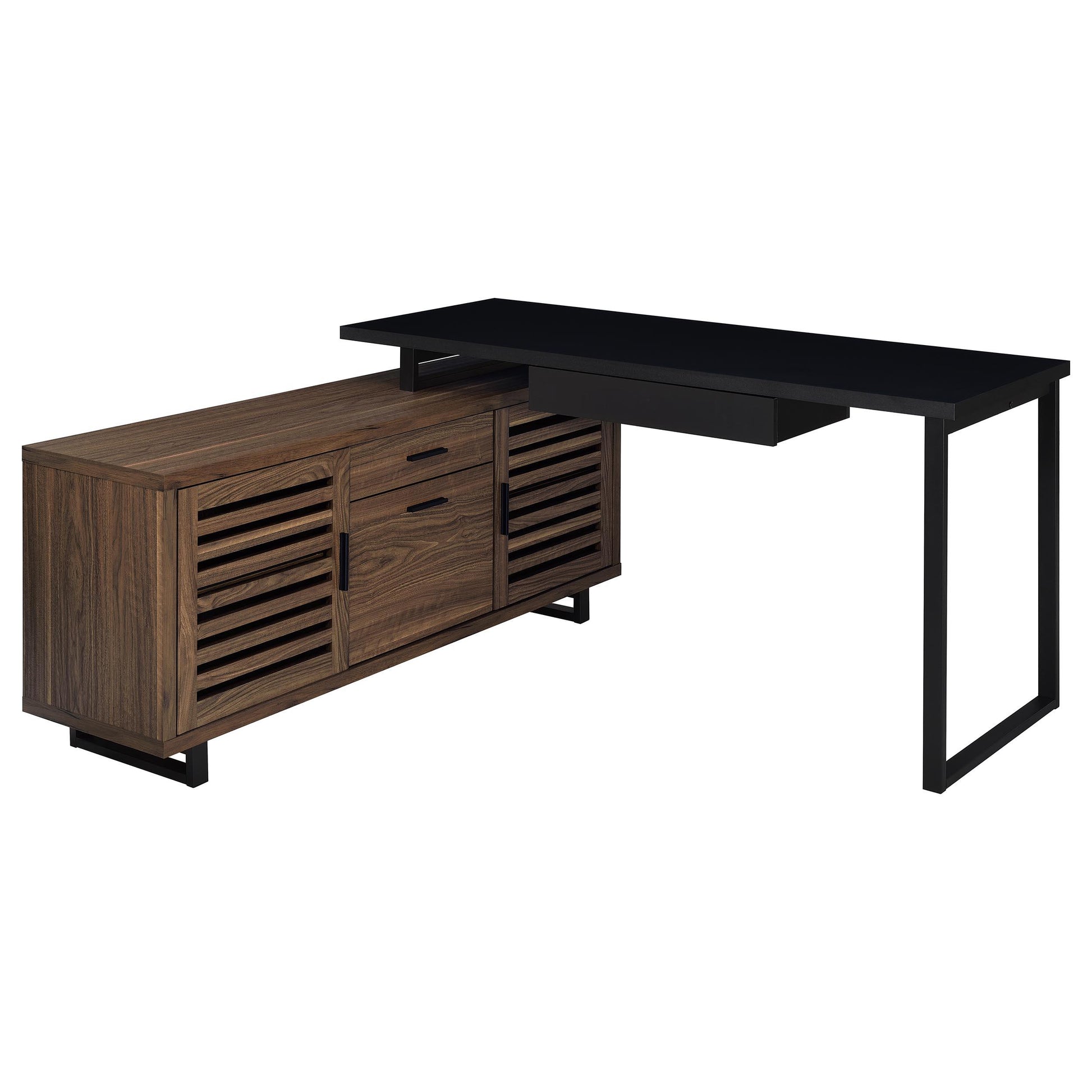  Coaster Furniture Maddox 801861 60-inch L-Shape Office Computer Desk - Black and Walnut IMAGE 3