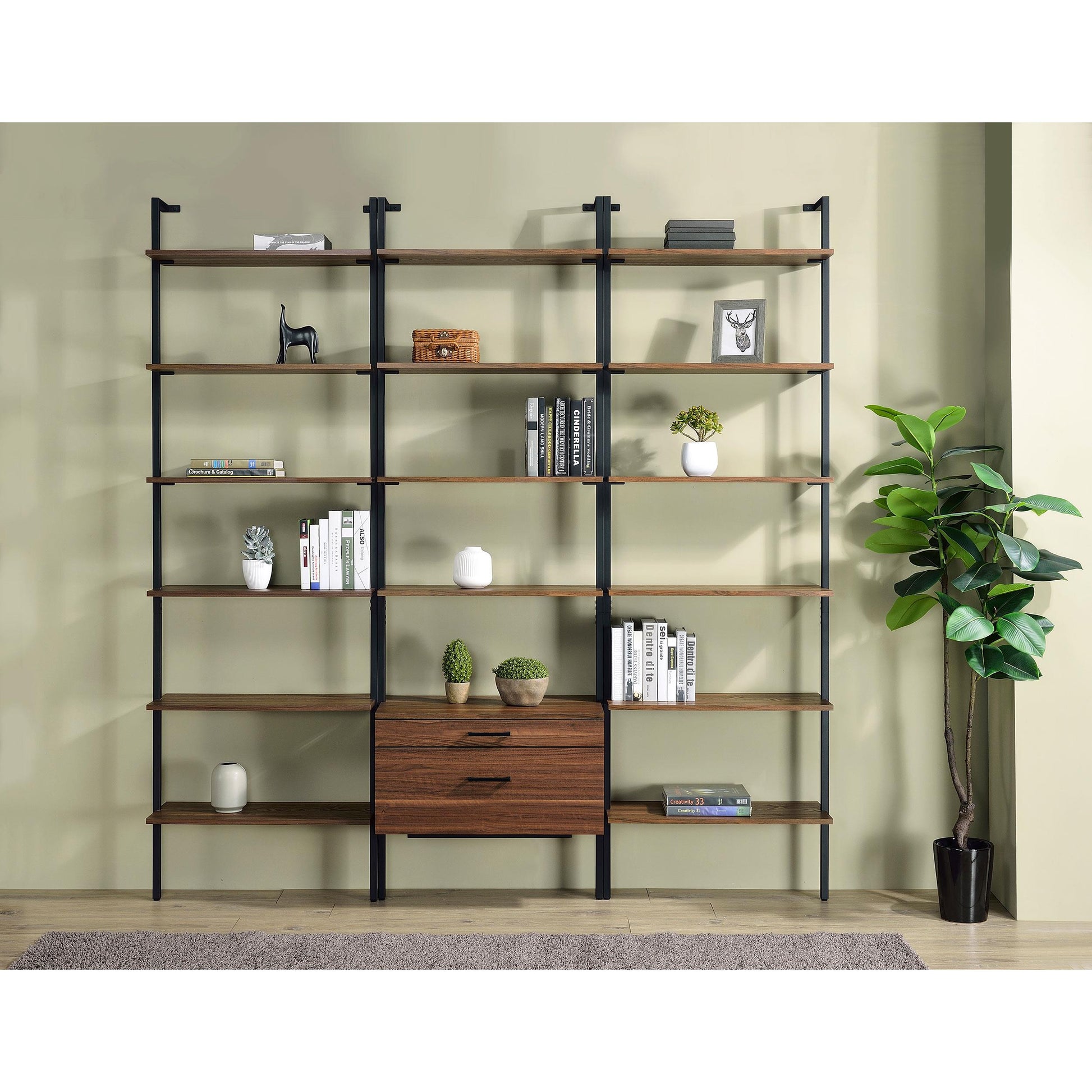  Coaster Furniture Owens 980074 96-inch 4-shelf Storage Wall Bookshelf - Walnut IMAGE 11