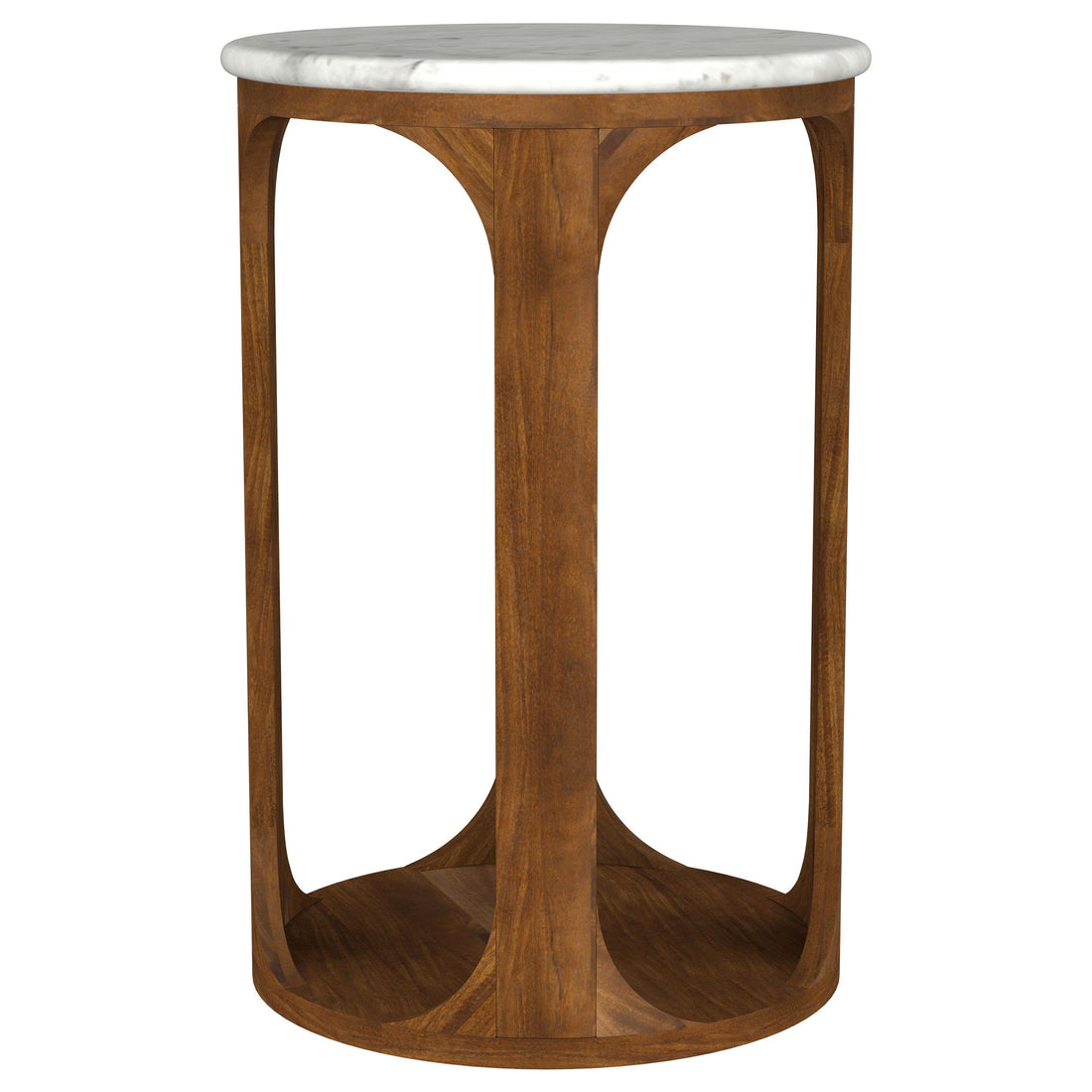  Coaster Furniture Berkeley 930080 Round Marble Top Side Table - White and Brown IMAGE 1