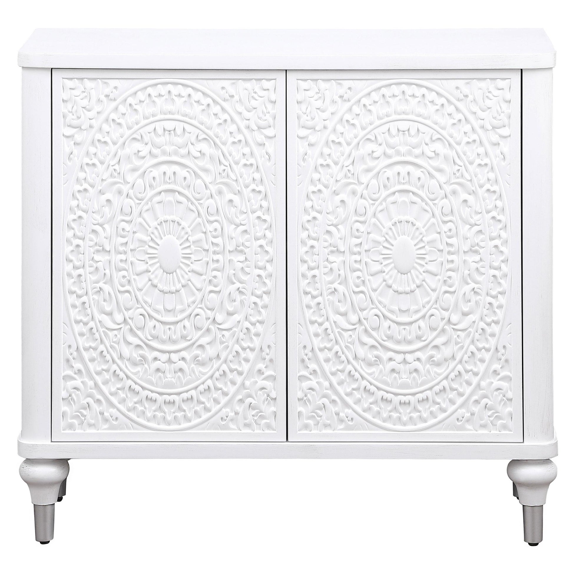  Coaster Furniture Cardella 950411 2-door Mandala Accent Cabinet - Distressed White IMAGE 2