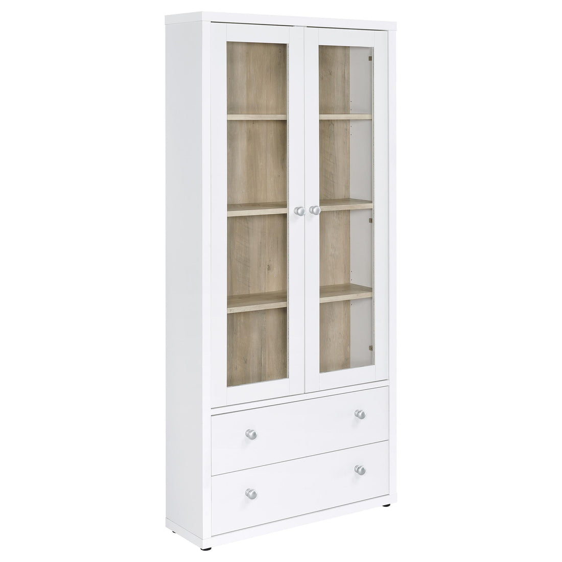 Coaster Furniture Hawthorne 953477 4-shelf Glass Door Tall Cabinet with Drawers - White IMAGE 1