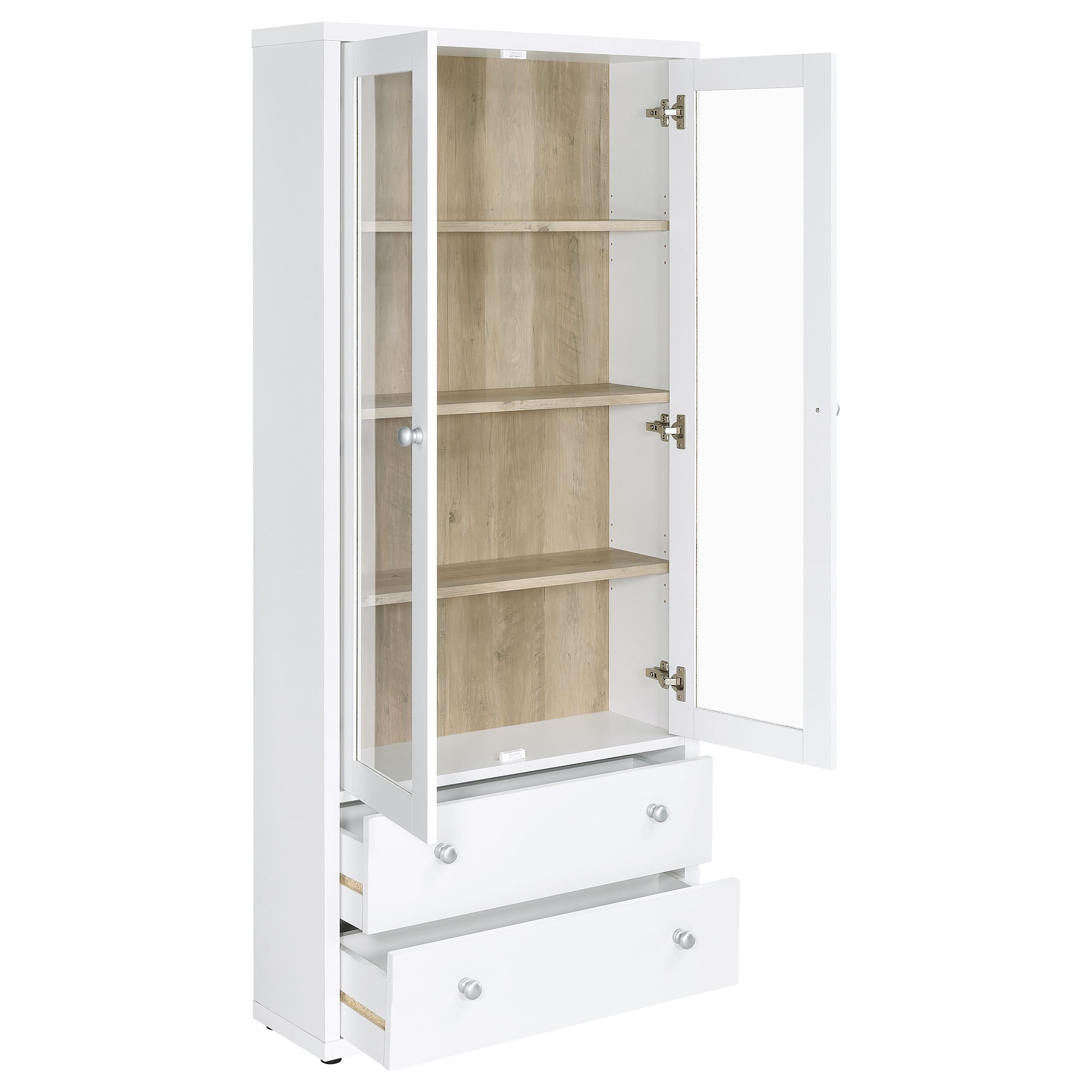  Coaster Furniture Hawthorne 953477 4-shelf Glass Door Tall Cabinet with Drawers - White IMAGE 2