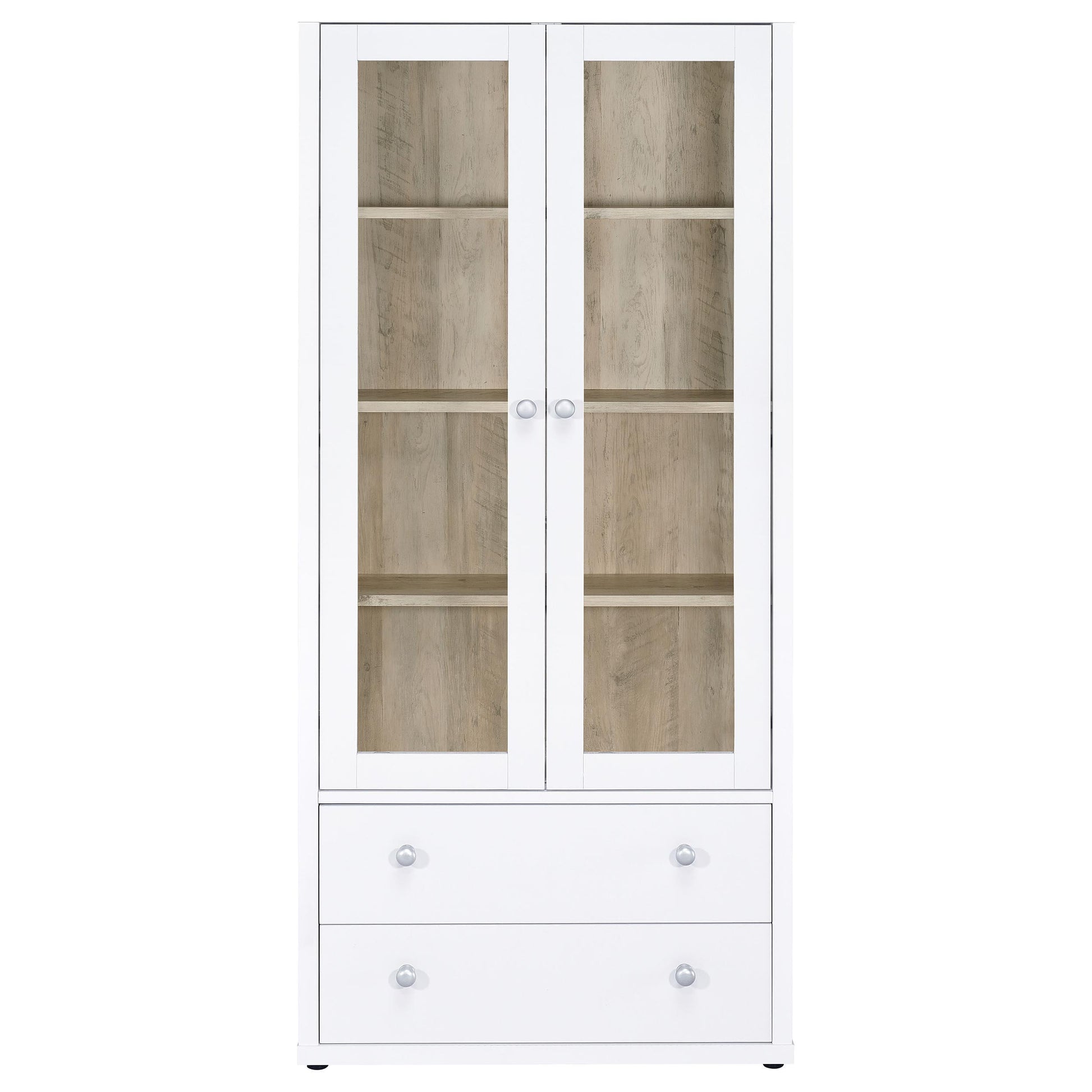  Coaster Furniture Hawthorne 953477 4-shelf Glass Door Tall Cabinet with Drawers - White IMAGE 3