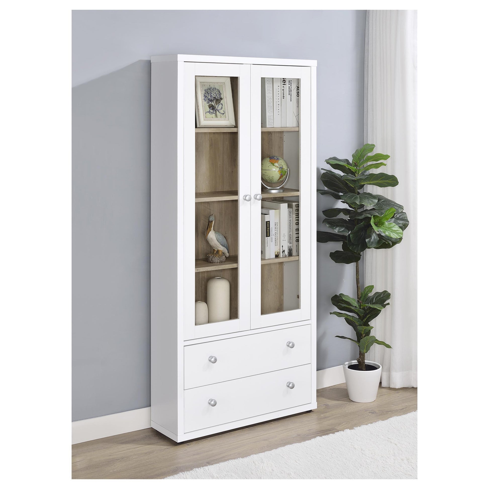  Coaster Furniture Hawthorne 953477 4-shelf Glass Door Tall Cabinet with Drawers - White IMAGE 9