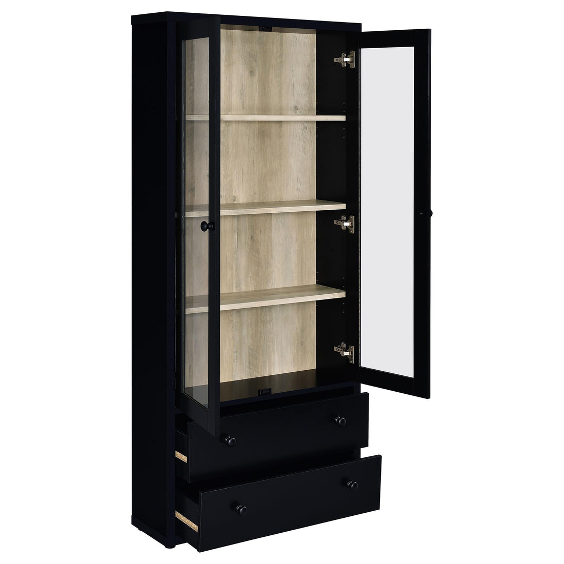  Coaster Furniture Hawthorne 953478 4-shelf Glass Door Cabinet with Drawers - Black IMAGE 1