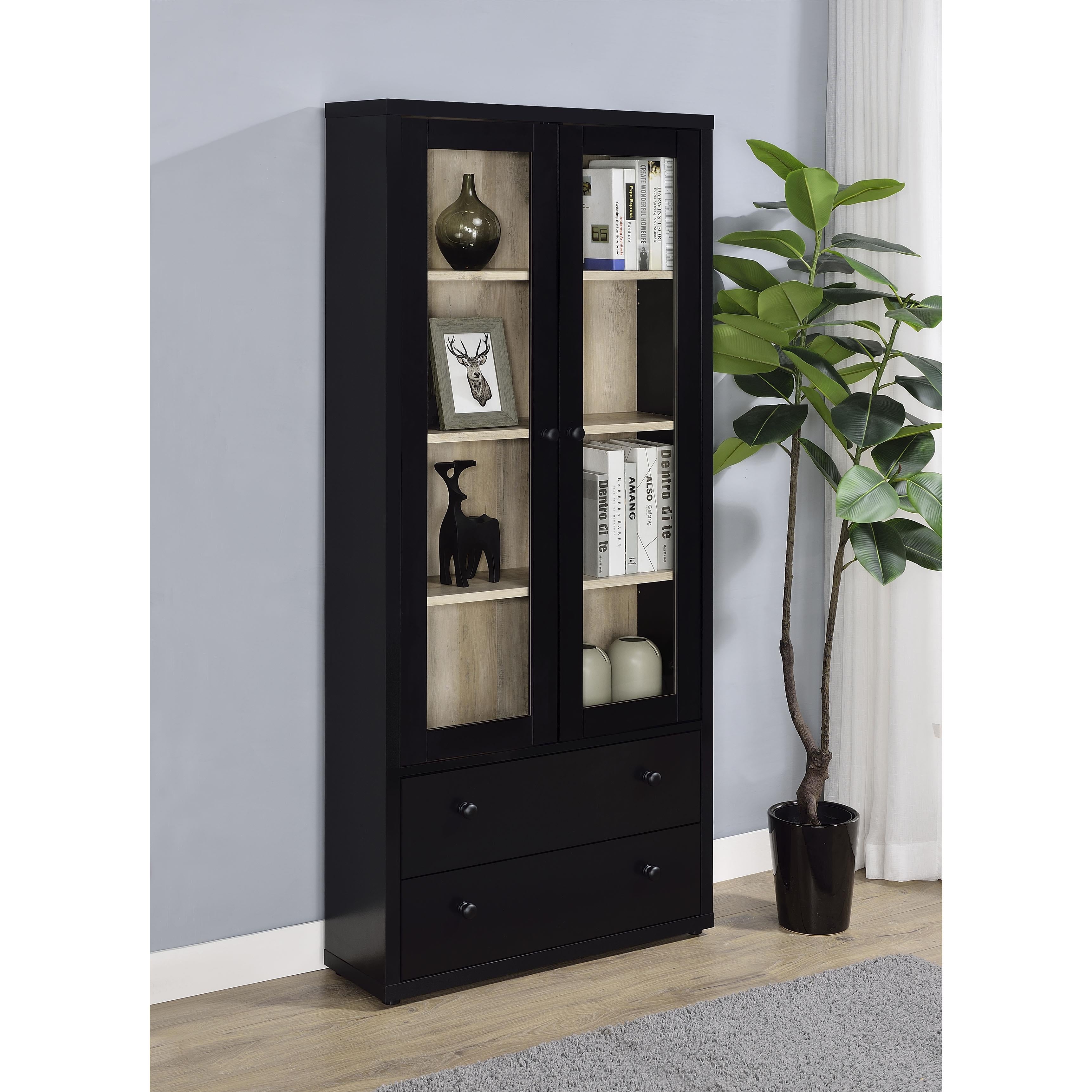  Coaster Furniture Hawthorne 953478 4-shelf Glass Door Cabinet with Drawers - Black IMAGE 9