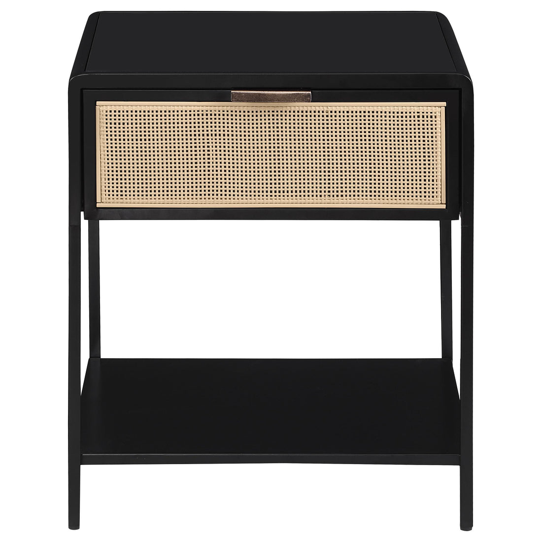  Coaster Furniture Amherst 930235 1-Drawer Radio Weave Cane Metal Bedside Table - Black IMAGE 1
