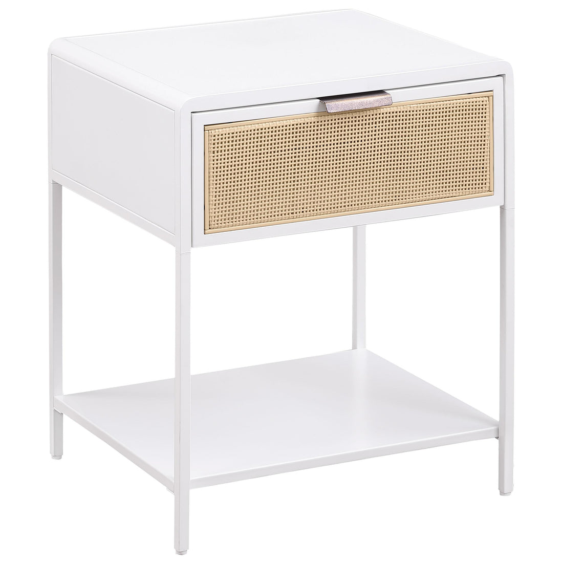  Coaster Furniture Amherst 930236 1-Drawer Radio Weave Cane Metal Bedside Table - White IMAGE 1
