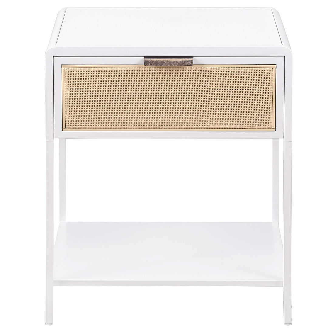  Coaster Furniture Amherst 930236 1-Drawer Radio Weave Cane Metal Bedside Table - White IMAGE 1