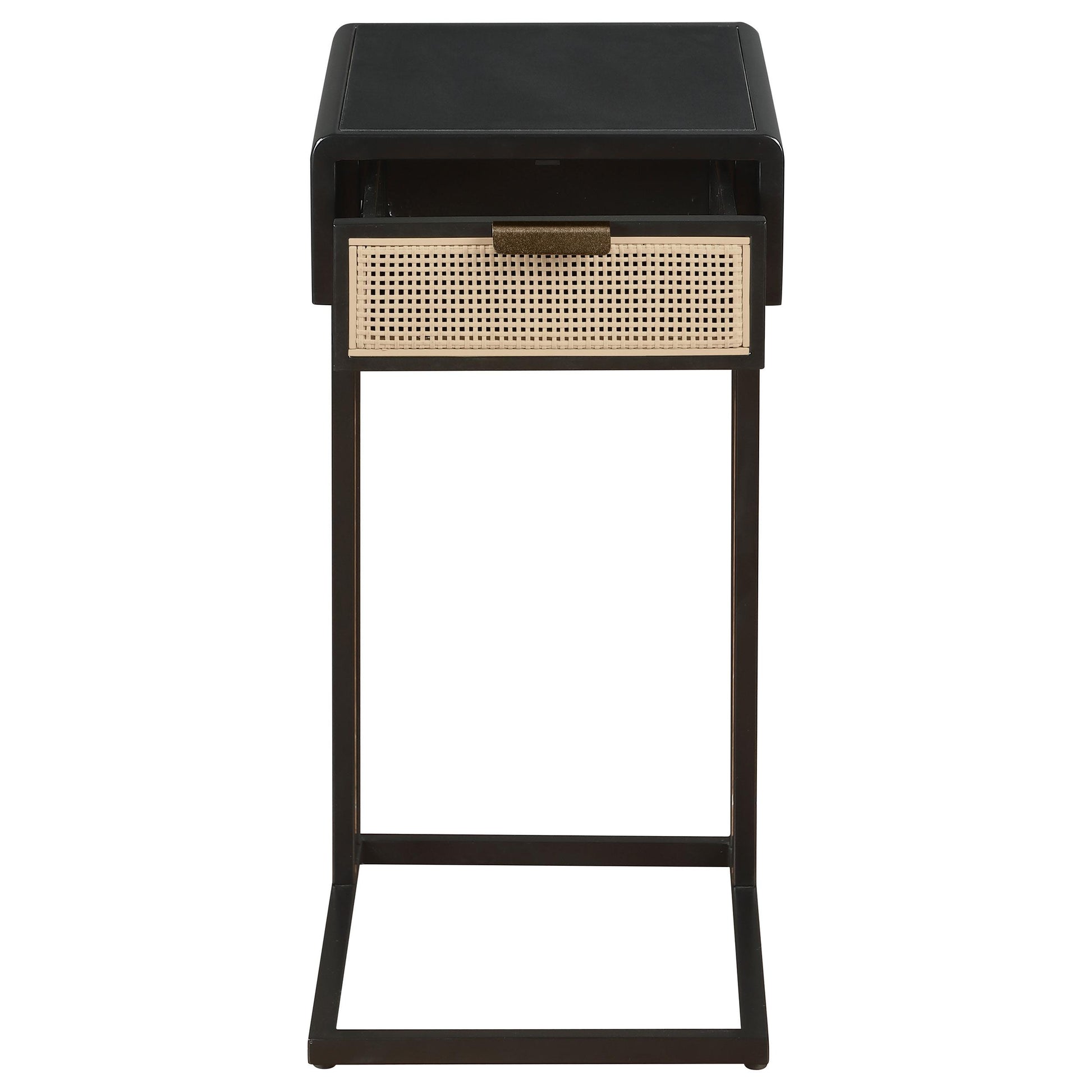  Coaster Furniture Amherst 931631 1-Drawer Radio Weave Cane Metal Side Table - Black IMAGE 3