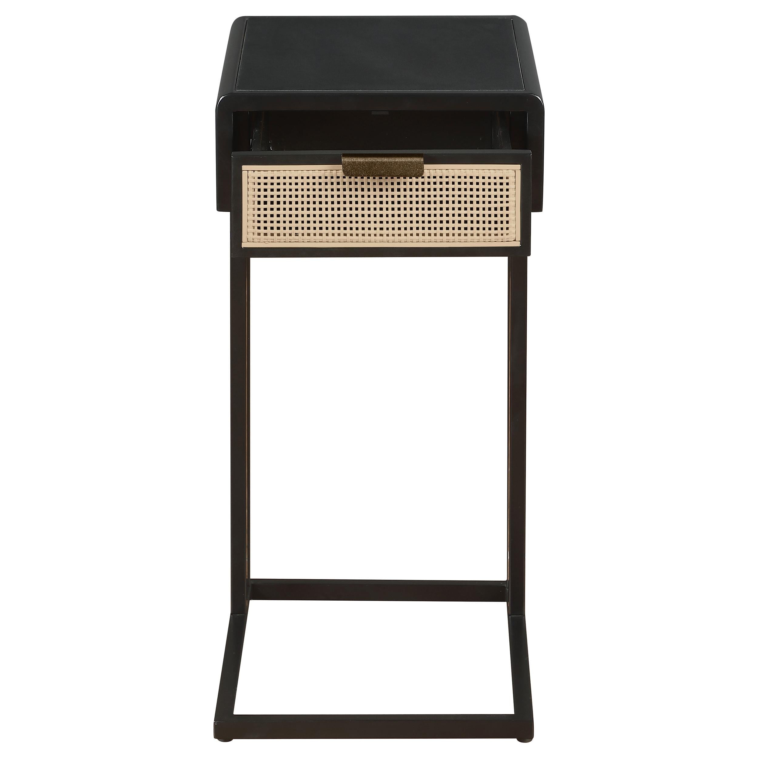  Coaster Furniture Amherst 931631 1-Drawer Radio Weave Cane Metal Side Table - Black IMAGE 3
