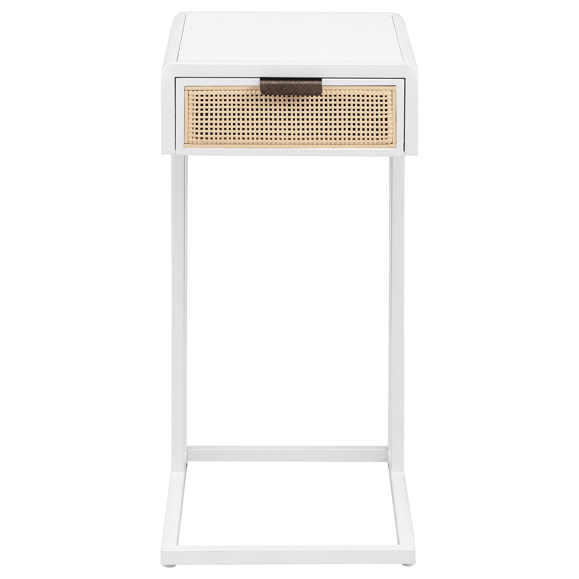  Coaster Furniture Amherst 931632 1-Drawer Radio Weave Cane Metal Side Table - White IMAGE 2