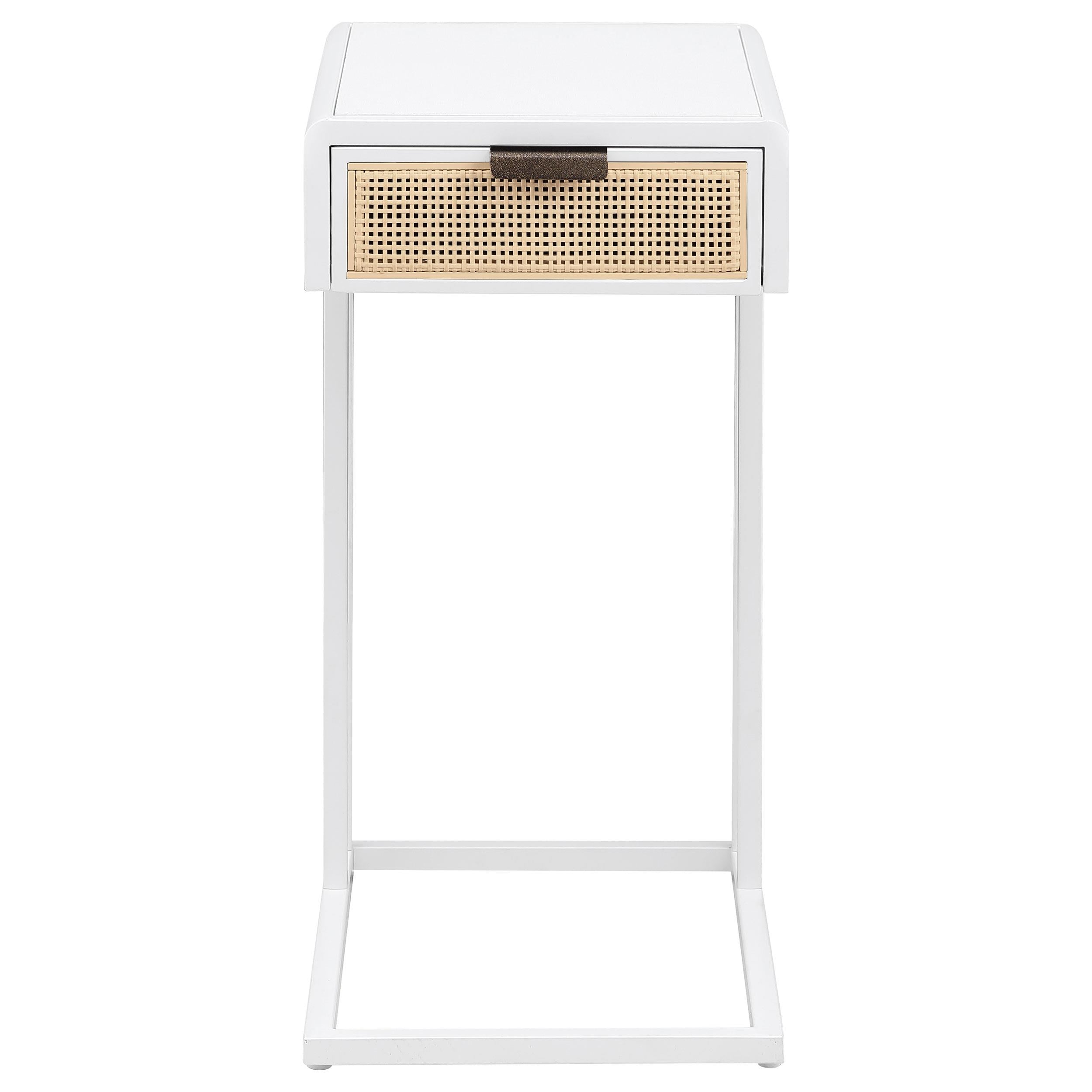  Coaster Furniture Amherst 931632 1-Drawer Radio Weave Cane Metal Side Table - White IMAGE 2